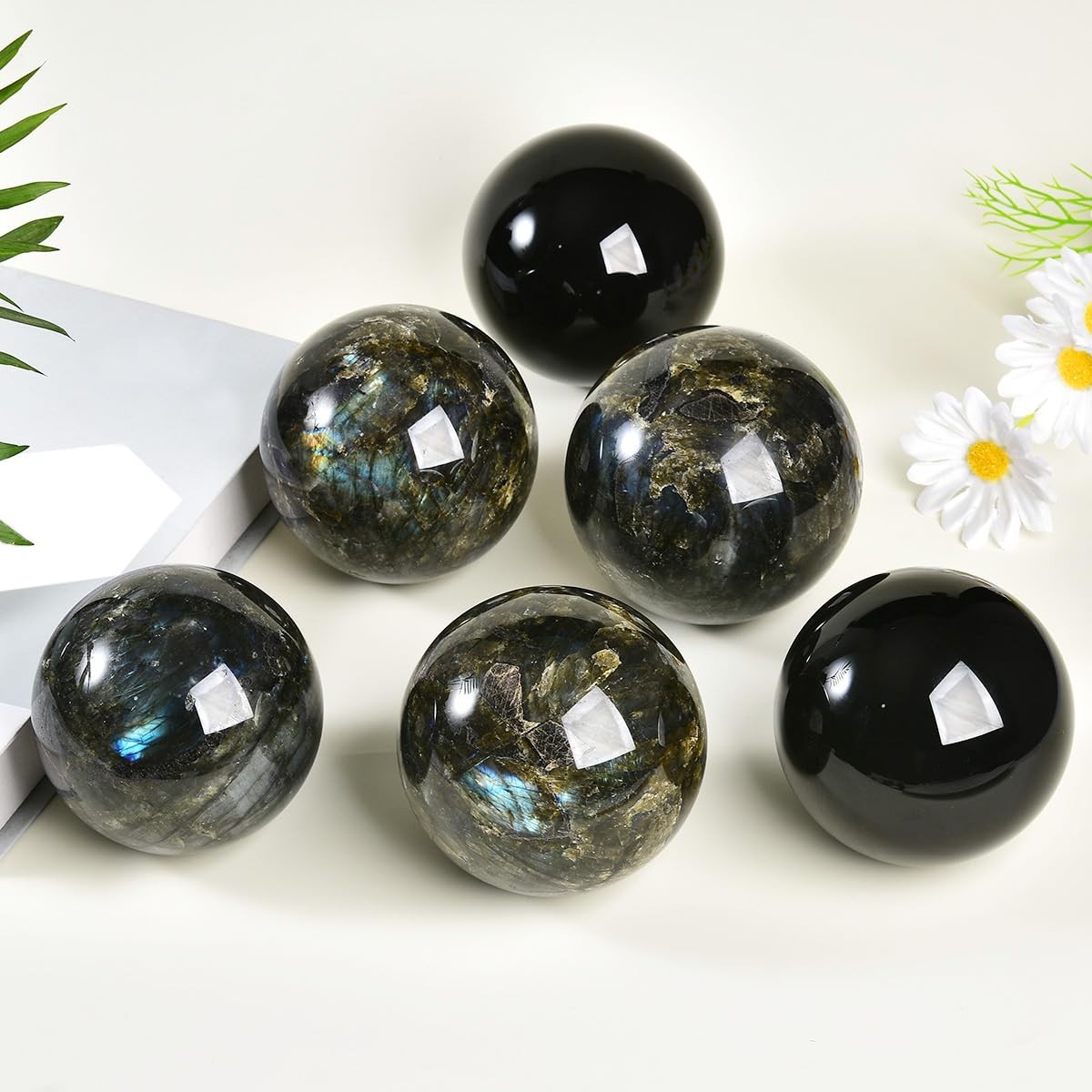 Mogemt Large Labradorite Crystal Ball Stand Natural Crystals Sphere Gemstone