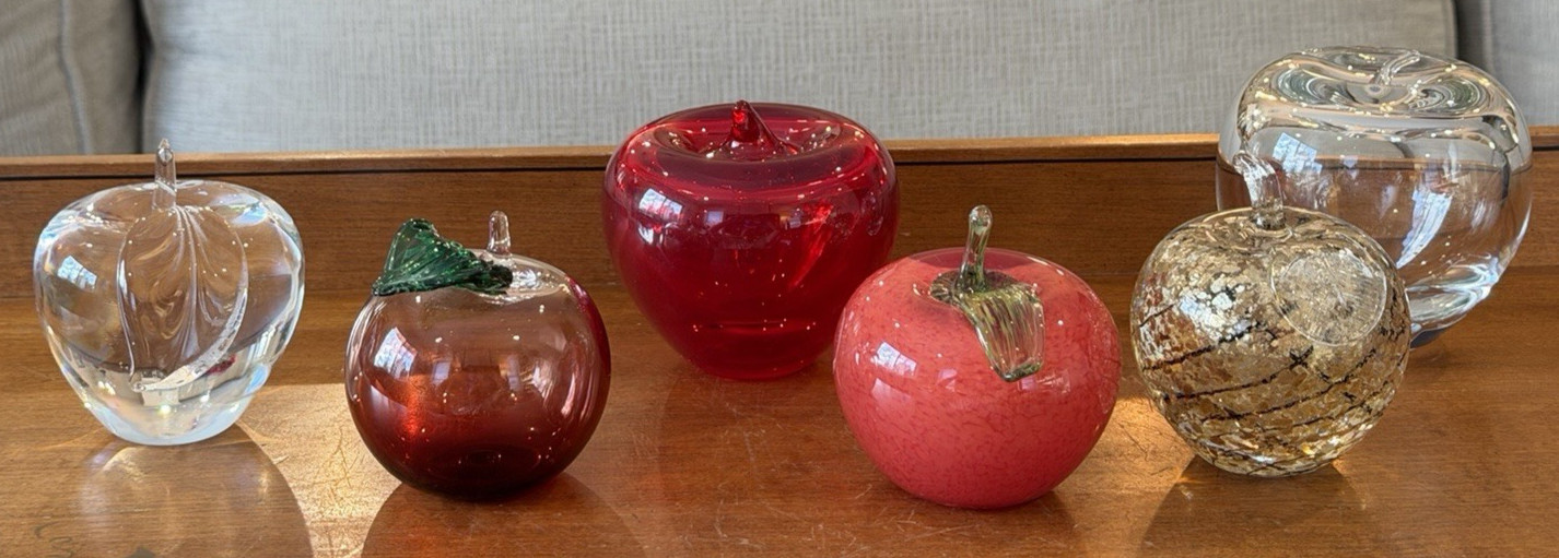 Art Glass Apple Paperweight Paperweights Blown Glass Figures Lot Grouping of 6
