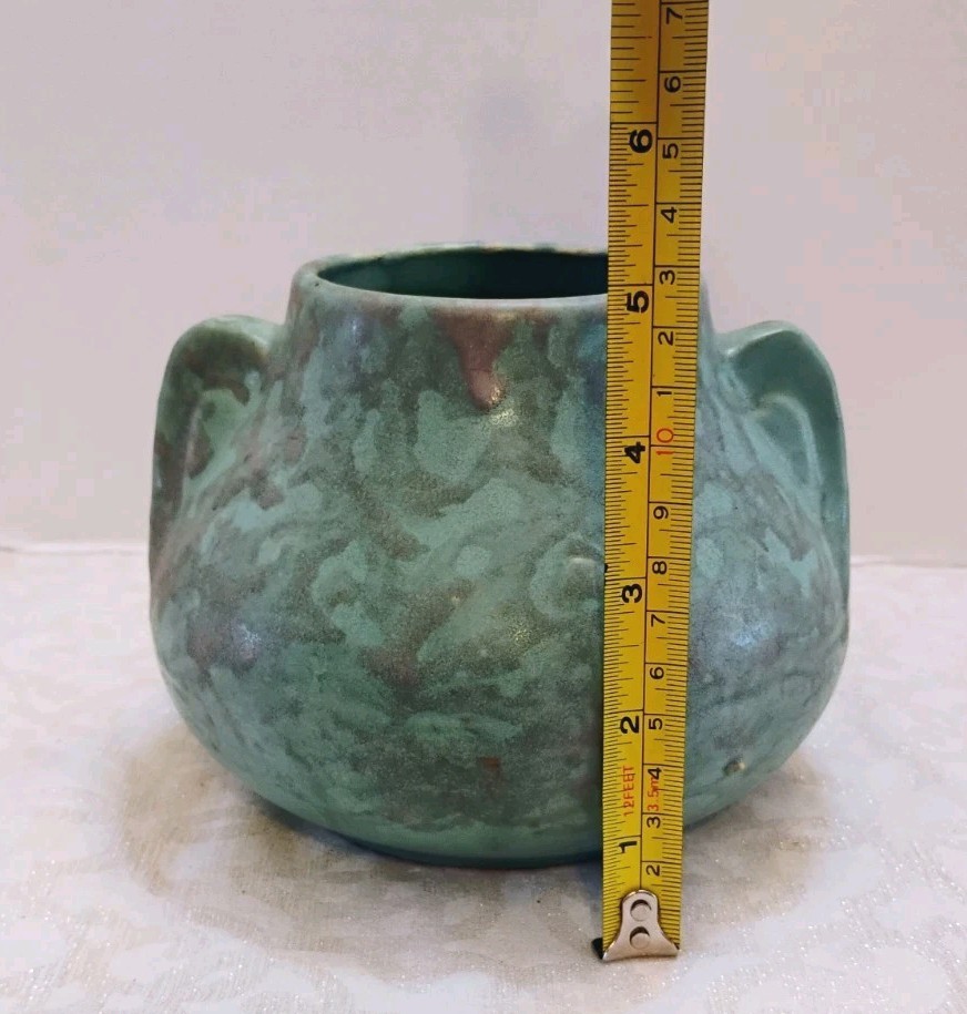 ARTS AND CRAFTS BRUSH MCCOY VELLUM HANDLED VASE