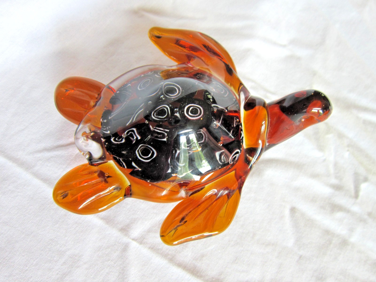 Millefiori Hand Blown Art Glass Amber Body Sea Turtle Figurine Paperweight