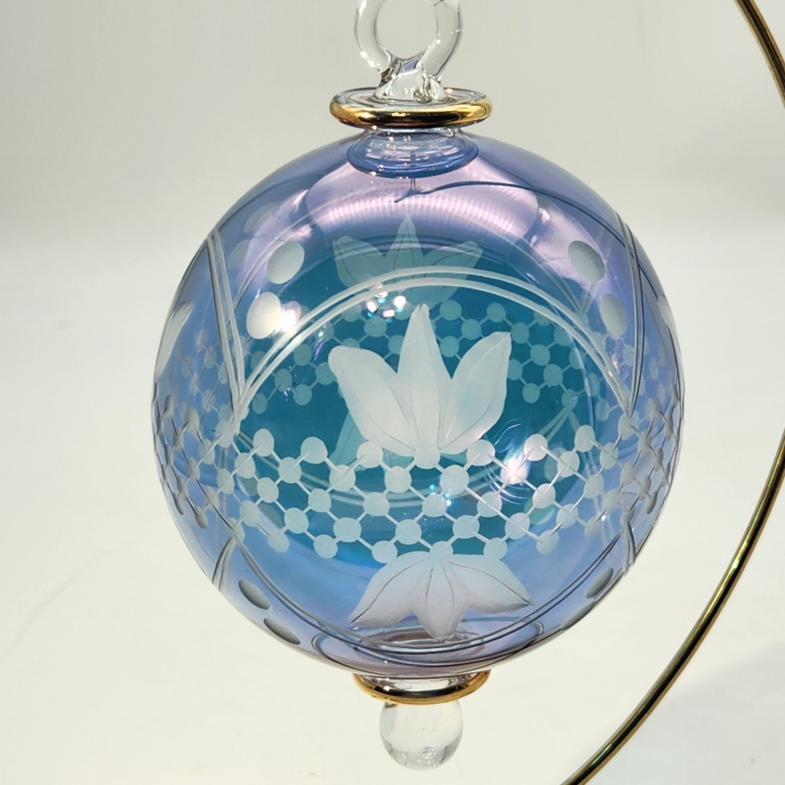 Egyptian Handblown 24Kt Gold Etched Glass Ornament Round Valley of the Kings