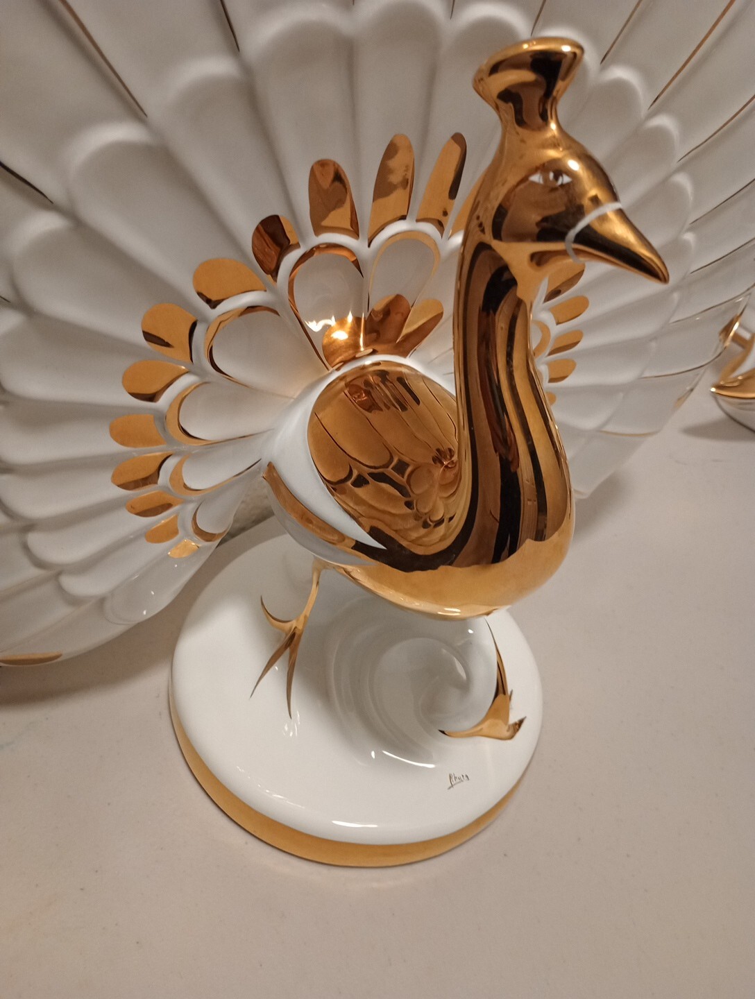 Made In Italy Porcelain Peacock With 24K Gold Accents 15 Inches Tall