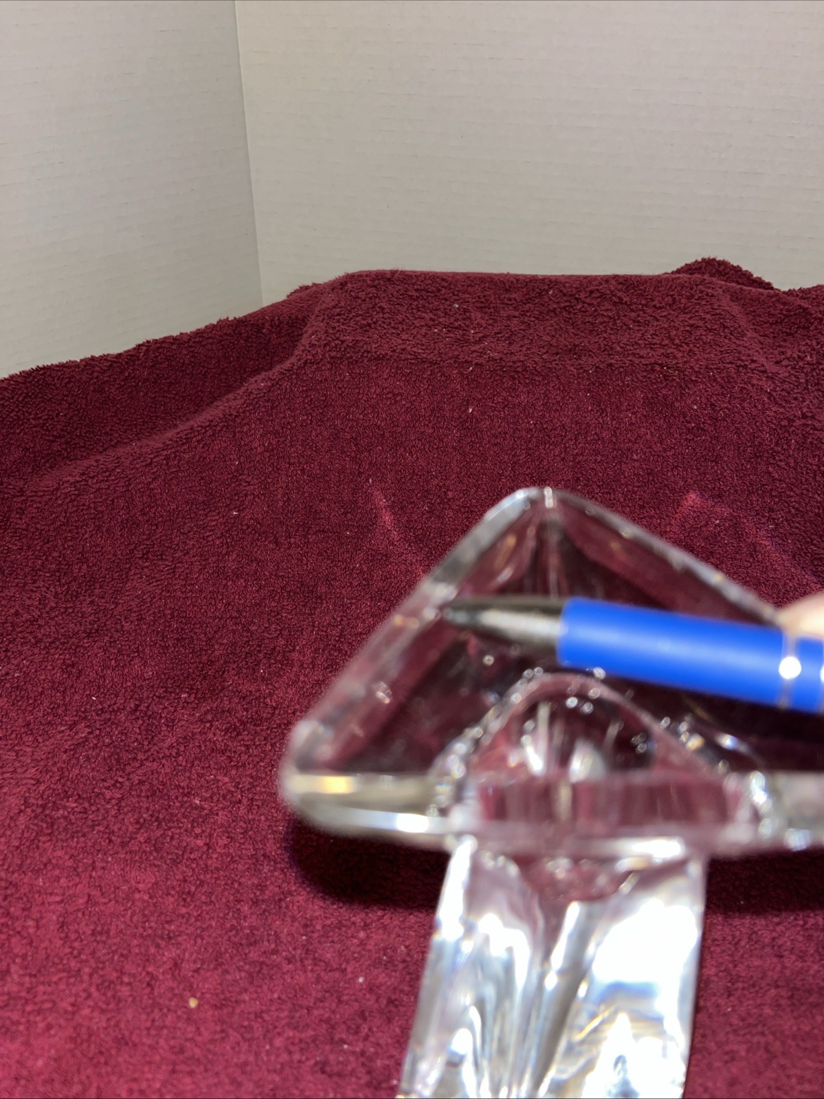 Signed Val St Lambert Tricorne Crystal Candlestick Holder 6” X 2.5”