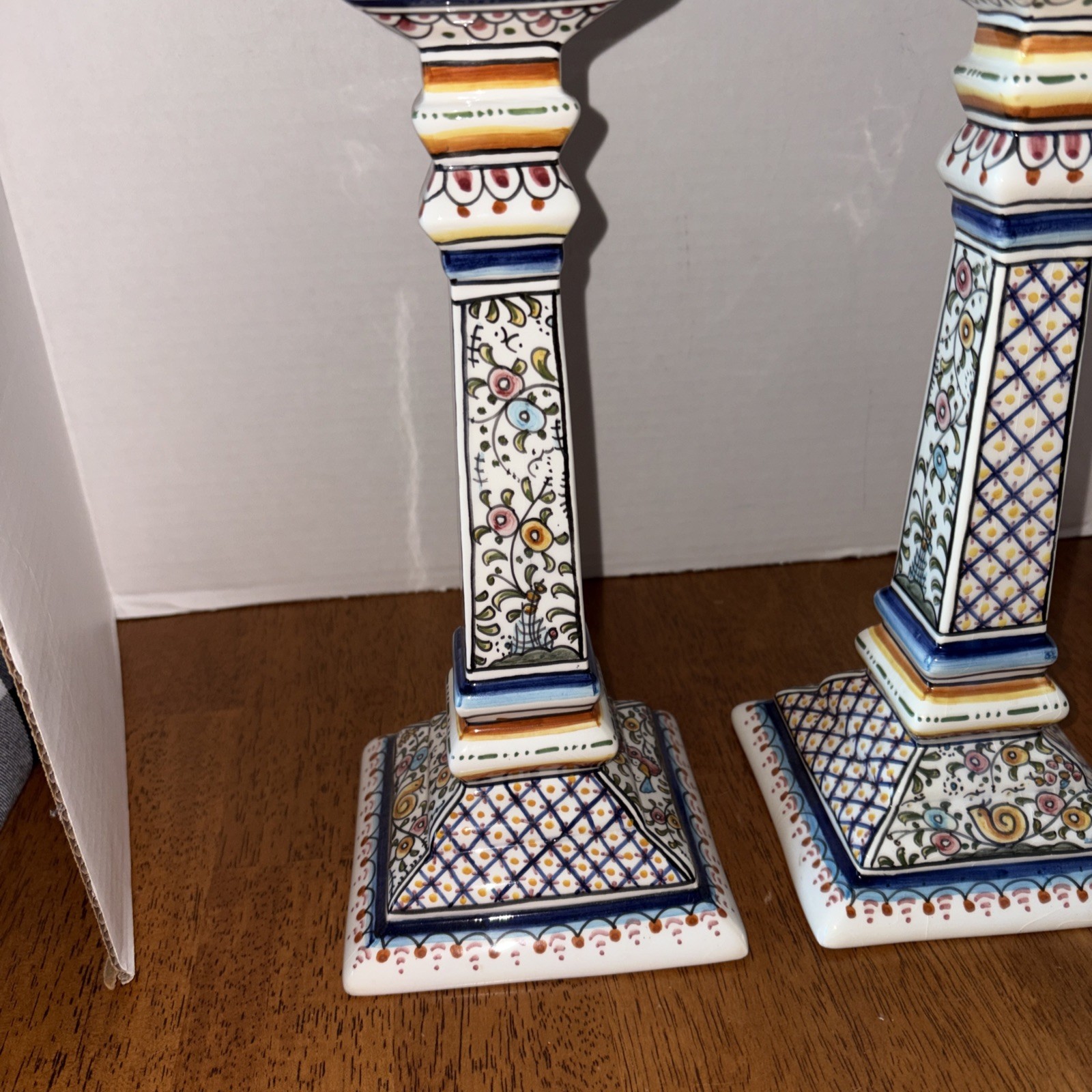 Coimbra Portugal/ Hand Painted Candlesticks /Pair XVII Floral Ceramic/mint