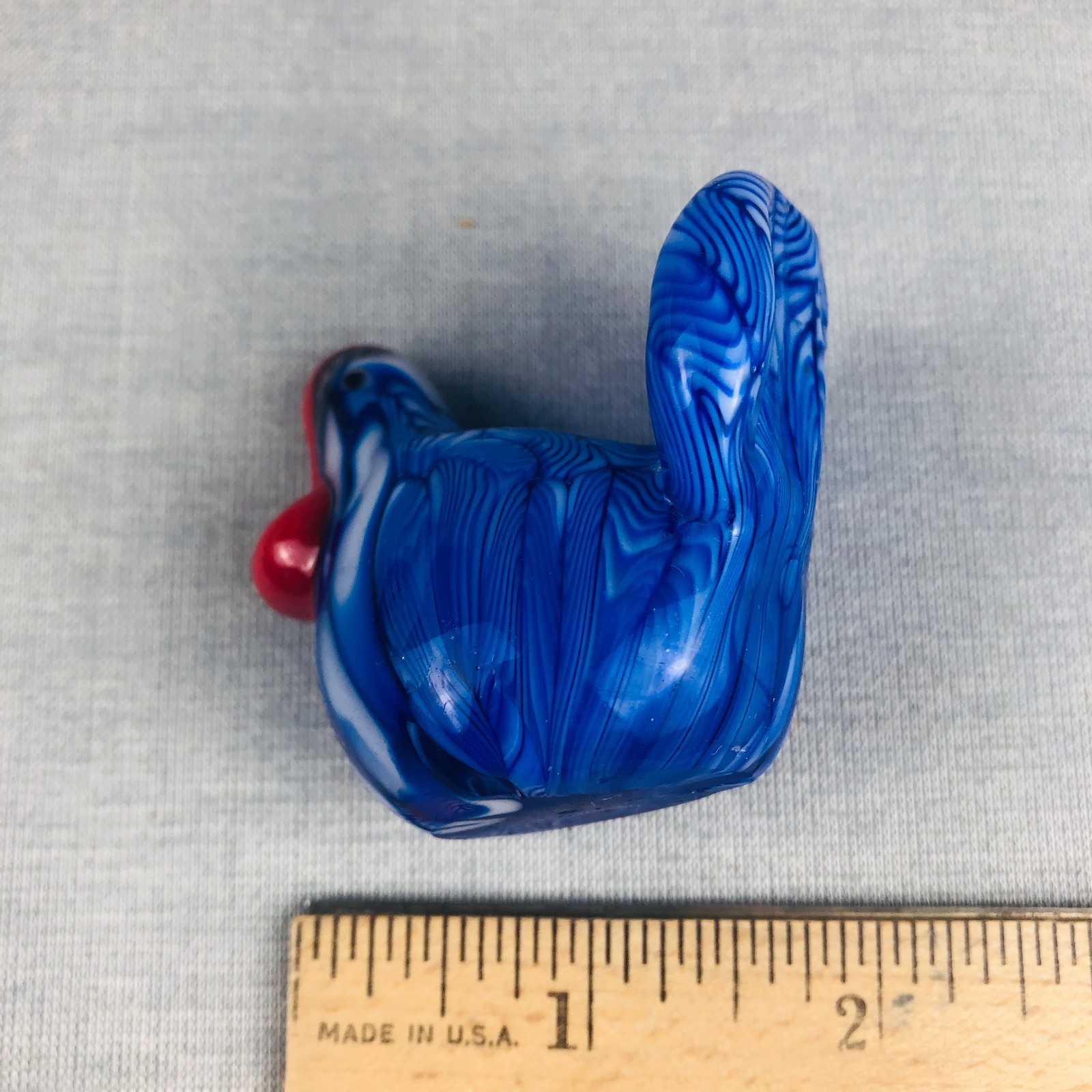 Art Glass Rooster or Turkey Figurine Handmade Murano vs Lampwork Mini 2″ Blue