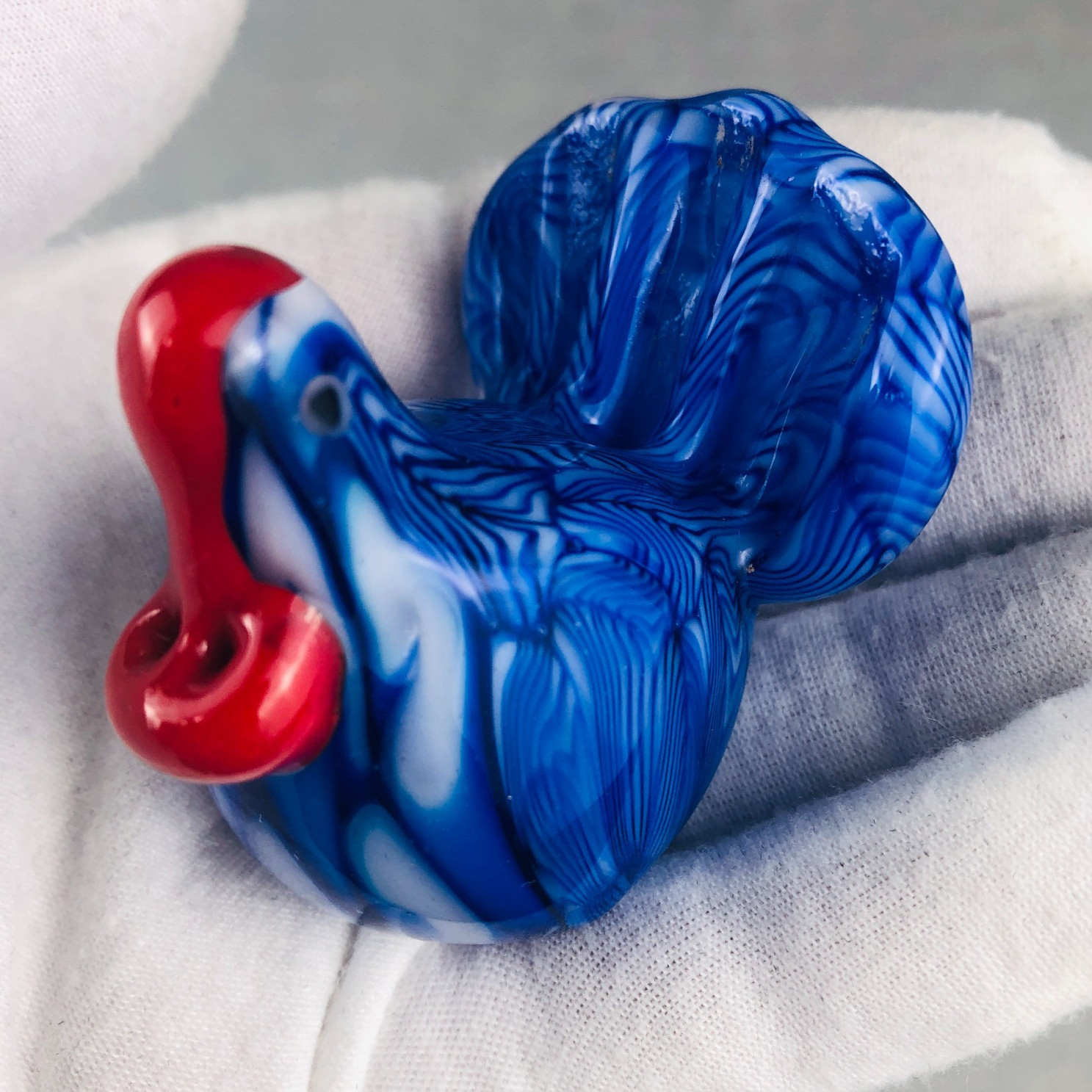 Art Glass Rooster or Turkey Figurine Handmade Murano vs Lampwork Mini 2″ Blue