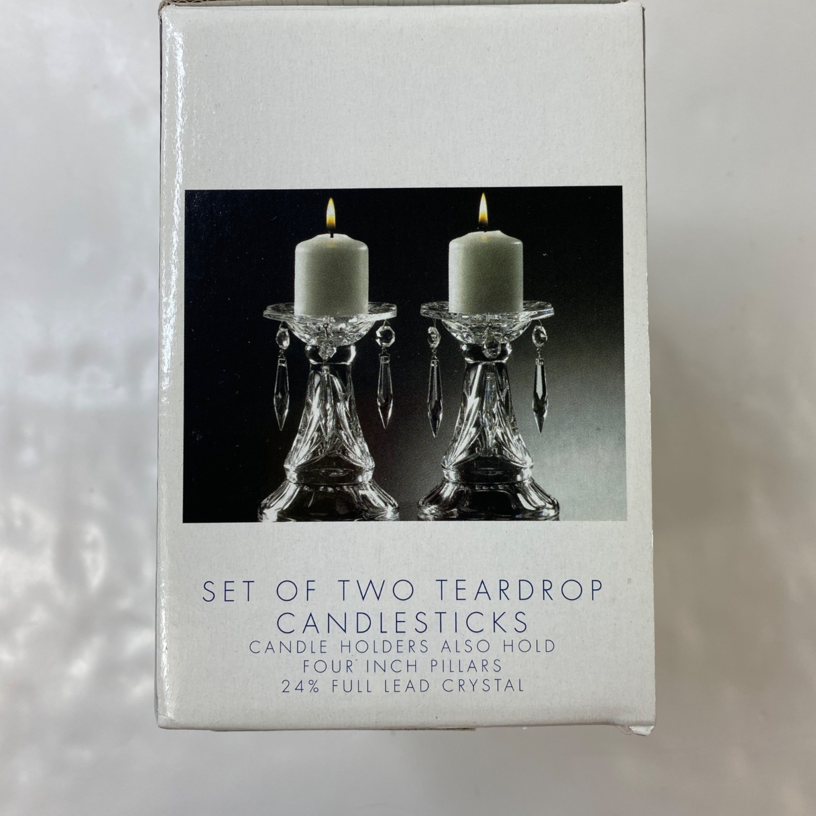 Royal Limited Clear Lead Crystal Glass Candlesticks Set of 2 Dangling Prisms