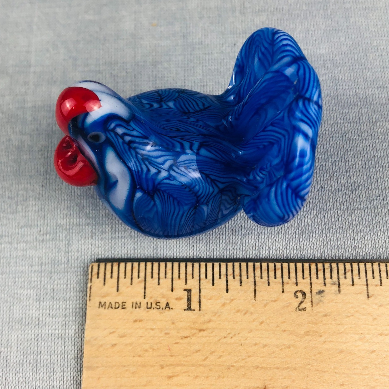 Art Glass Rooster or Turkey Figurine Handmade Murano vs Lampwork Mini 2″ Blue