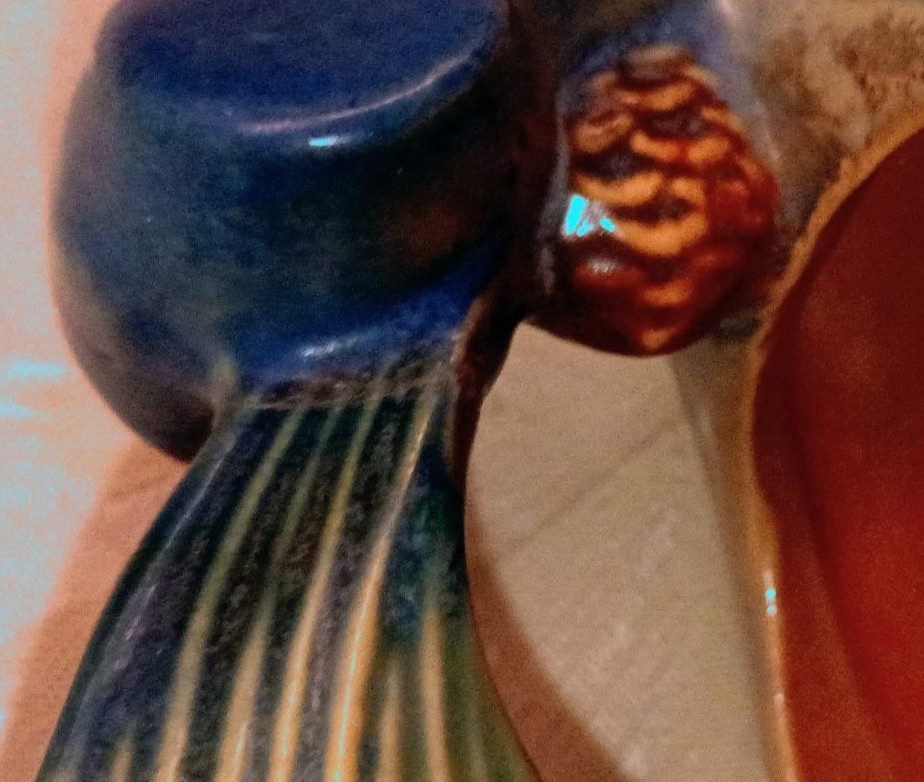 VTG ROSEVILLE POTTERY BLUE PINE CONE MODERN ASYMMETRICAL BOWL #427-8 AS -IS