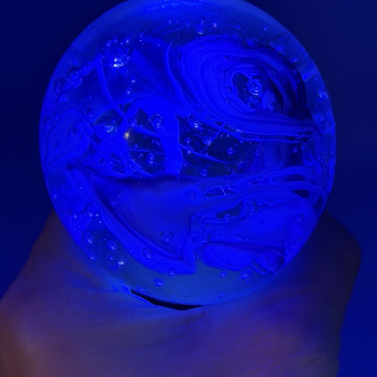 Vintage Signed Art Glass Paperweight Purple Blue Swirl Control Bubbles 2.5” UV