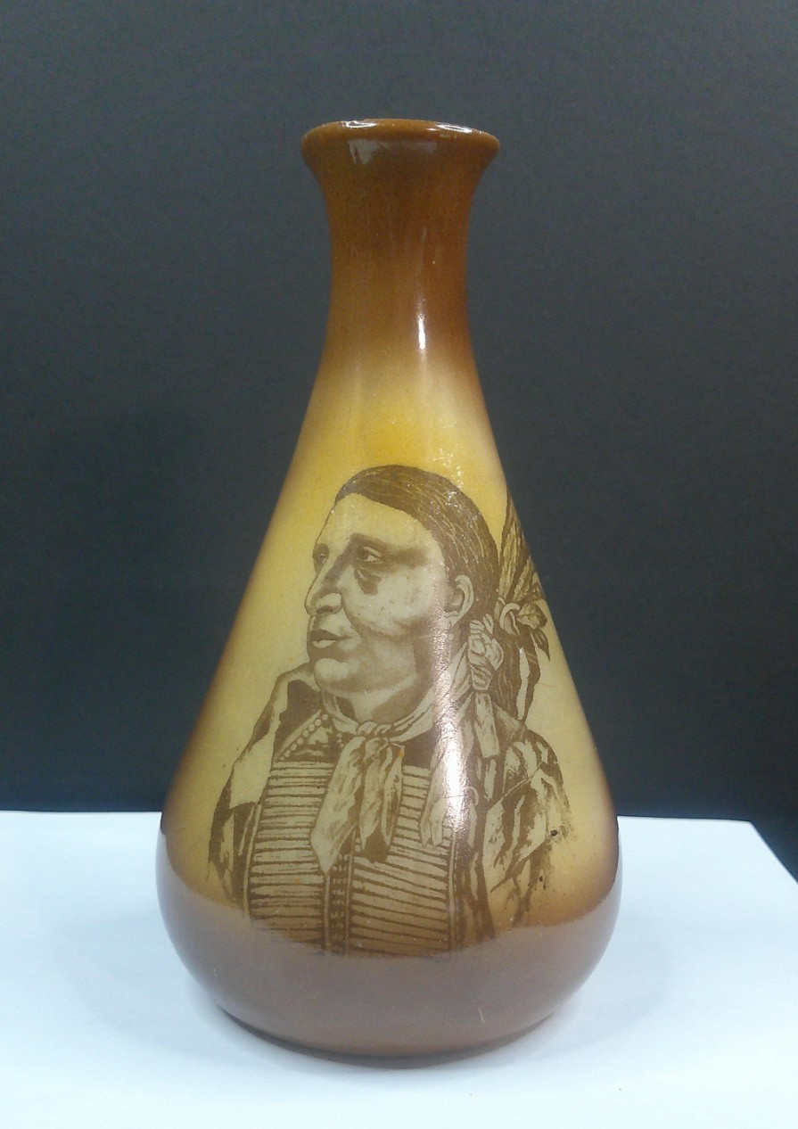 Westmoreland, Decorated Opal Vase, Native American Indian, EAPG, VgCd, c 1908
