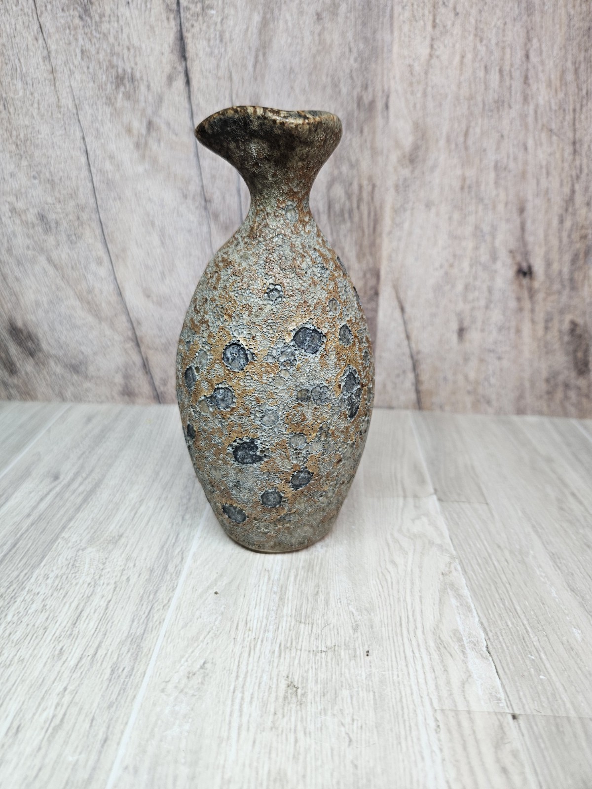 Vintage Studio Pottery Lava Glaze Vase Bottle Form MCM Textured Volcanic 6”