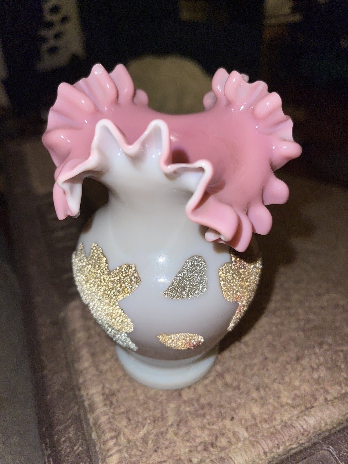 Fenton Factory Vintage One of a Kind Pink Crimped Vase Hobby Piece Mistake