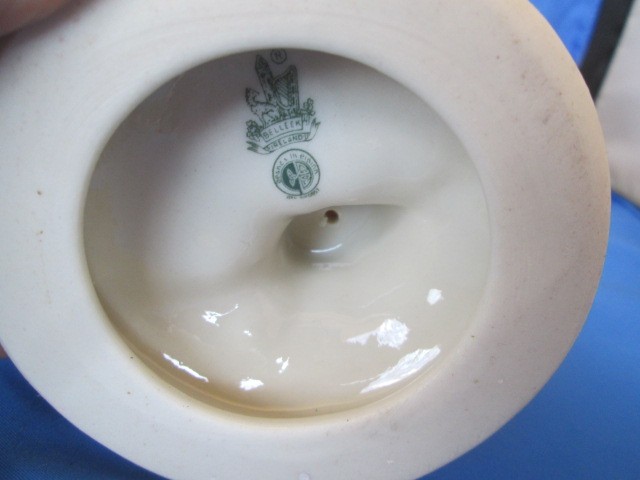 Belleek Victorian Boy and Girl Basket Candle Holders Ireland 6th & 7th Mark Vtg