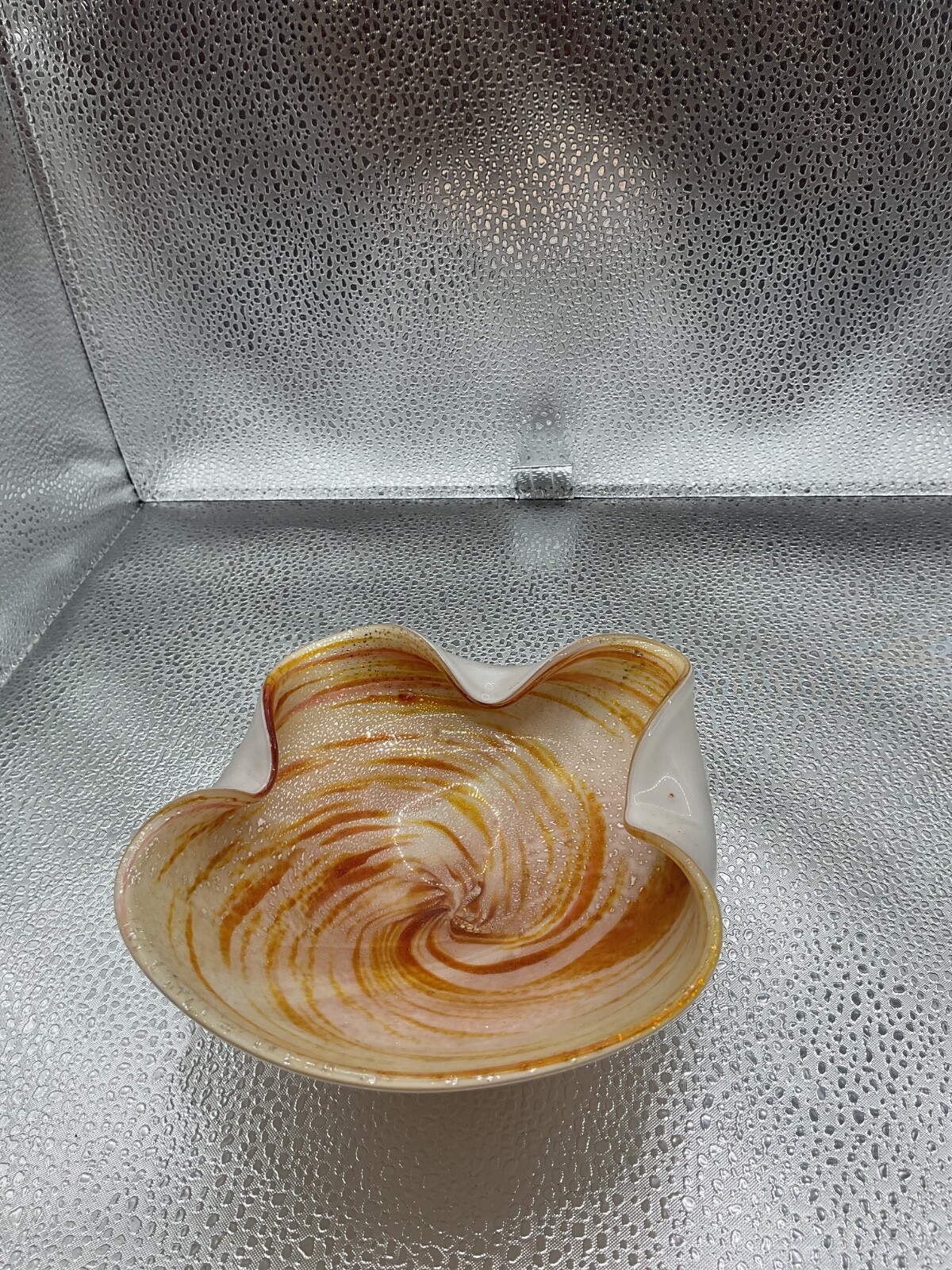 Murano Vintage sparkle silver flecks amber brow glass bowl/ash tray 5.25×5.5×2