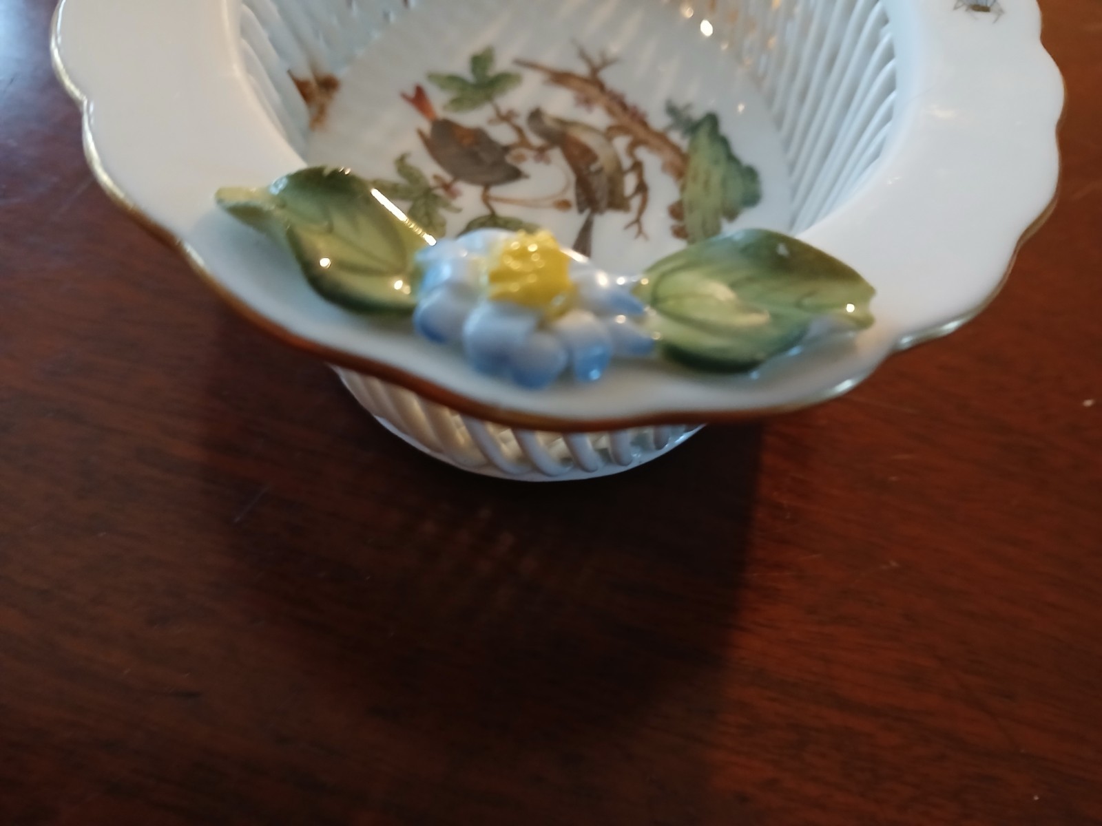 Herend Rothchild Bird 5.5″ woven basket 7379 + other Herend 2.6″ bud vase
