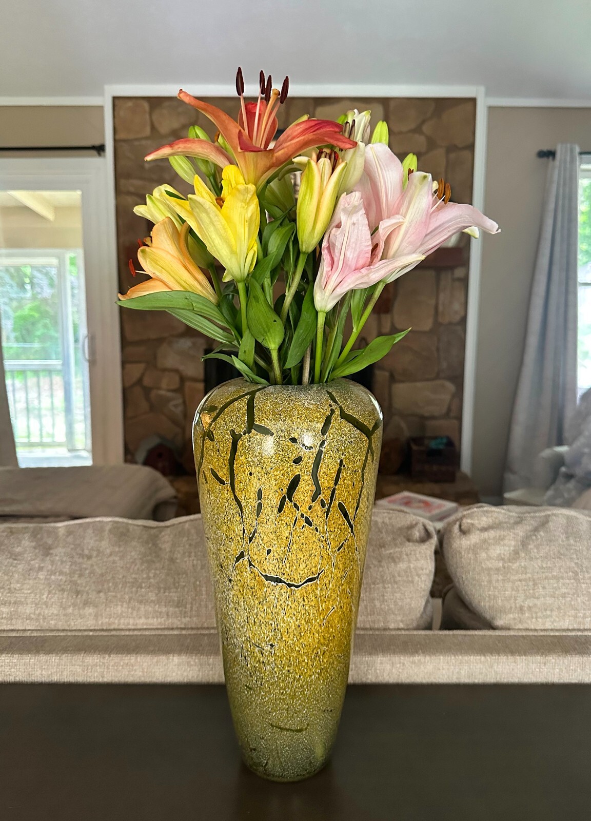 Early John Miller Art Glass Hand Blown Green-Yellow Vase, with Provenance