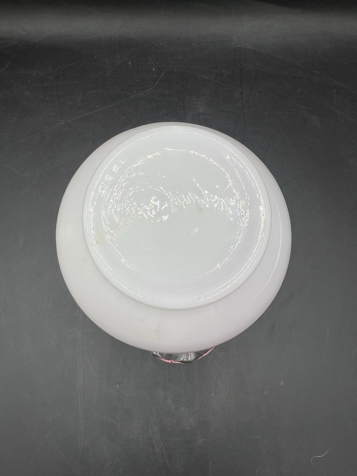 Vintage Fenton Peach Crest White Cased Rose Bowl Vase Pink Interior Ruffled Rim