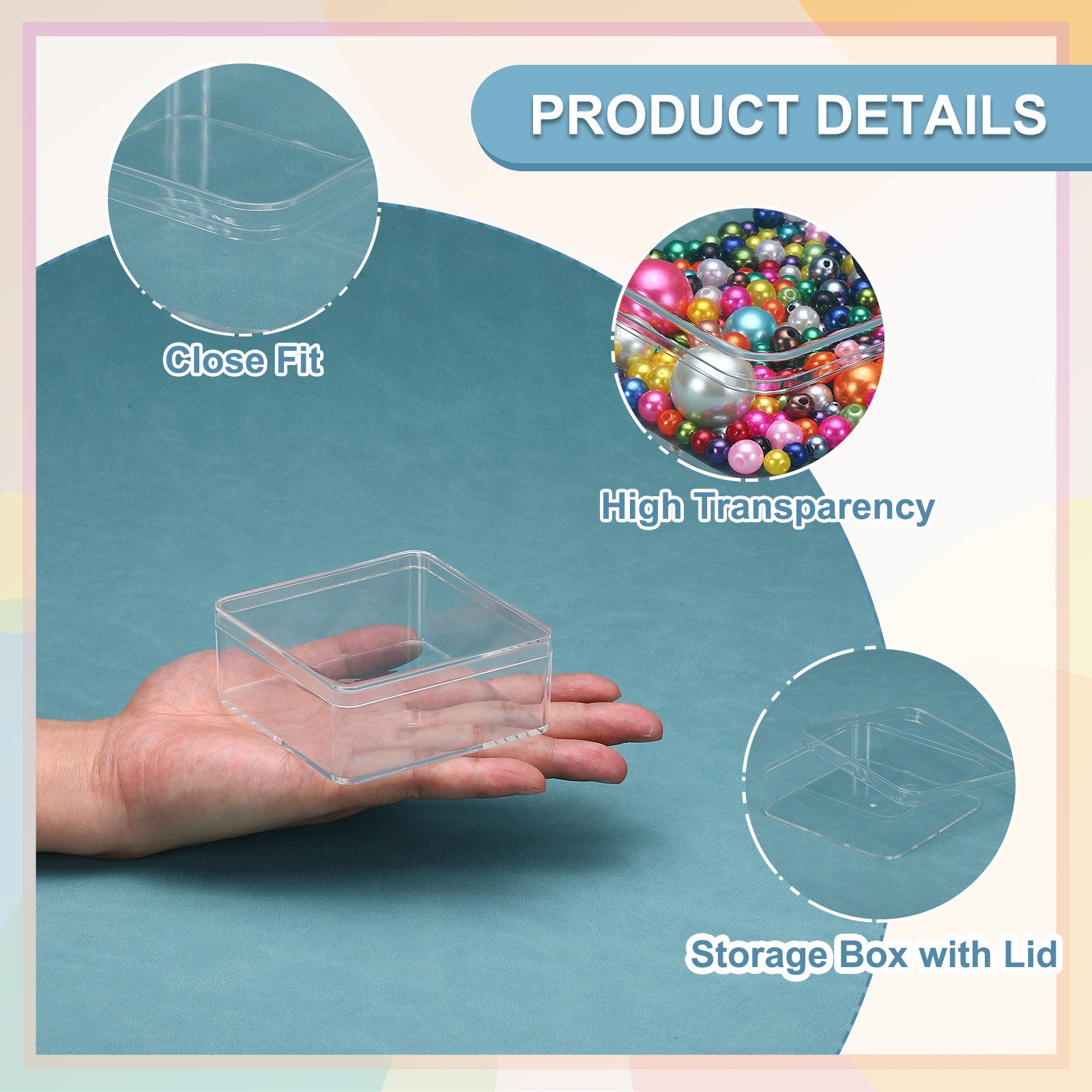 2Pcs 3.3″ x 3.3″ x 1.4″ Small Acrylic Storage Box with Lid Clear(Rectangle)
