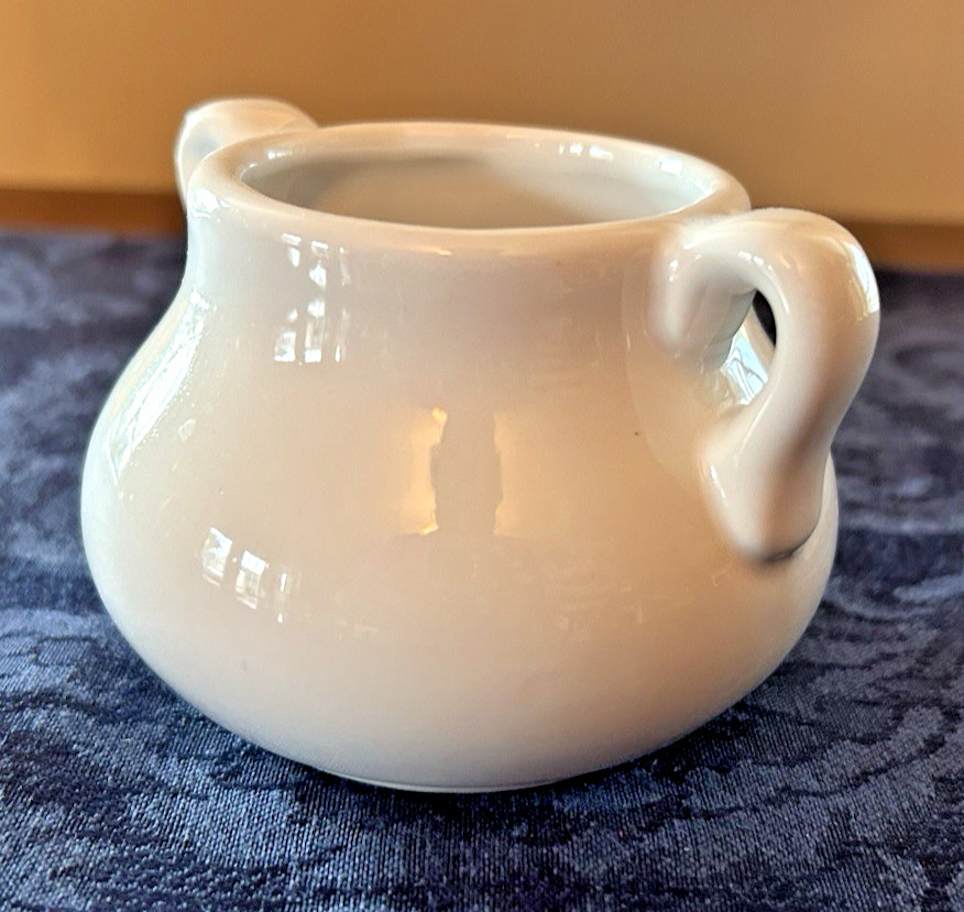 Vintage Double Handle Small White Pot Shaped Planter or Vase 2-1/2″ Stoneware