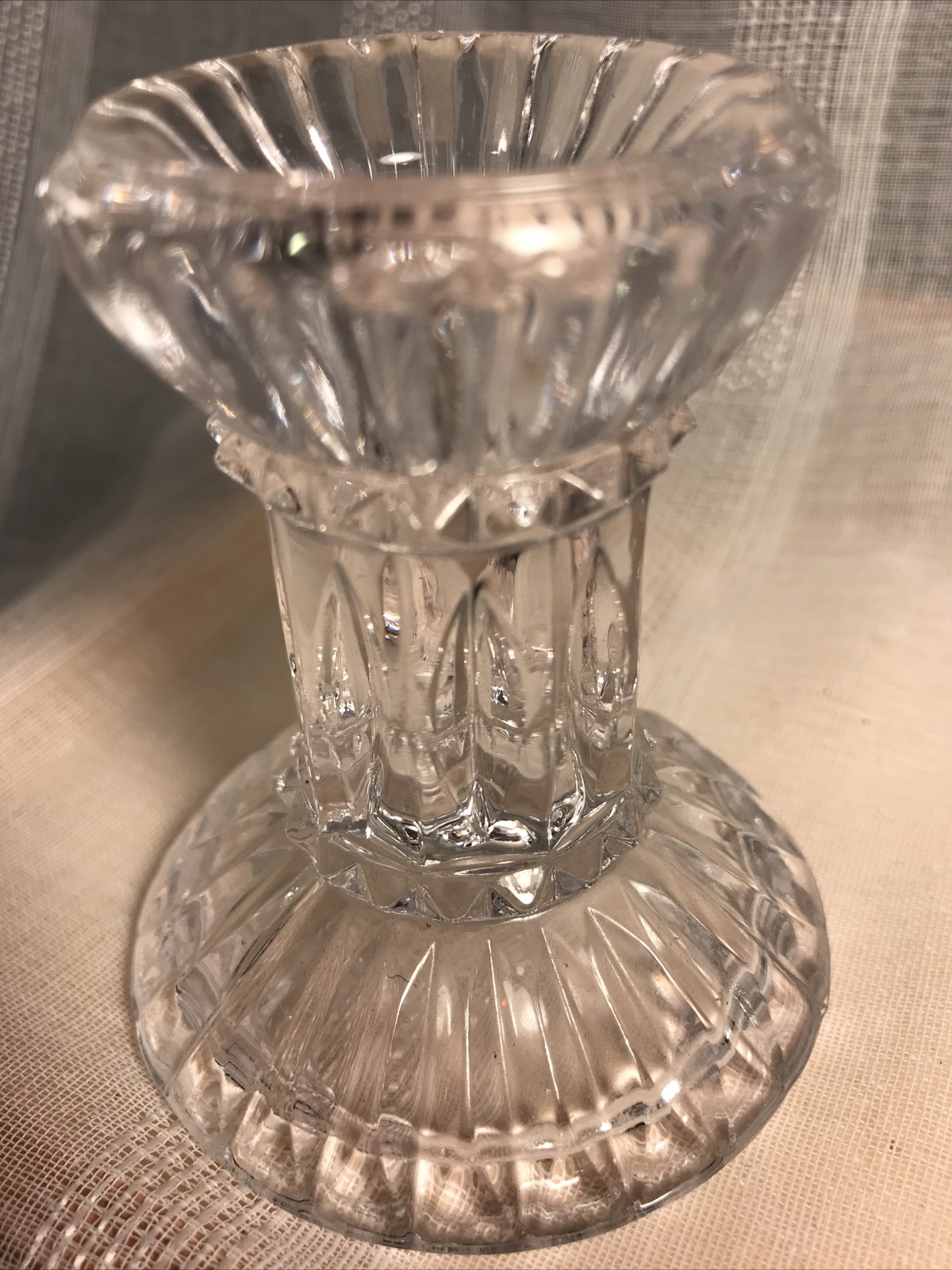Clear Glass Pair of Candle Stick Holders Decorative Collectible Matching Ridges