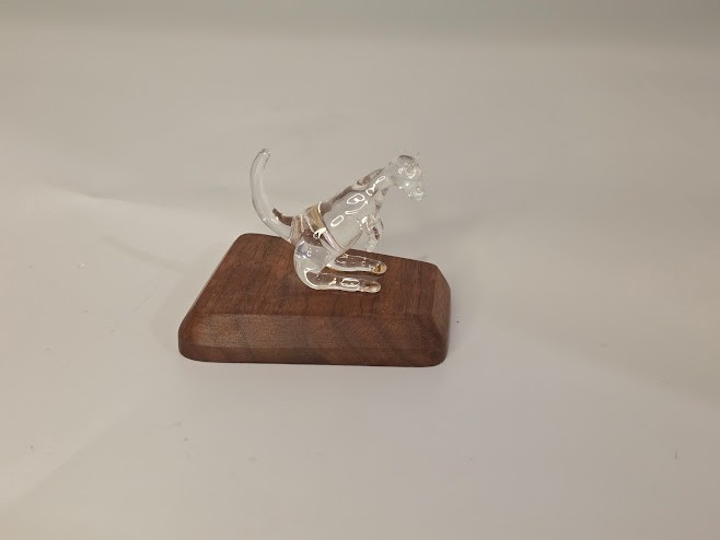 Vintage Hand Crafted Glass Kangaroo Figurine – 2in Tall – Wooden Base –