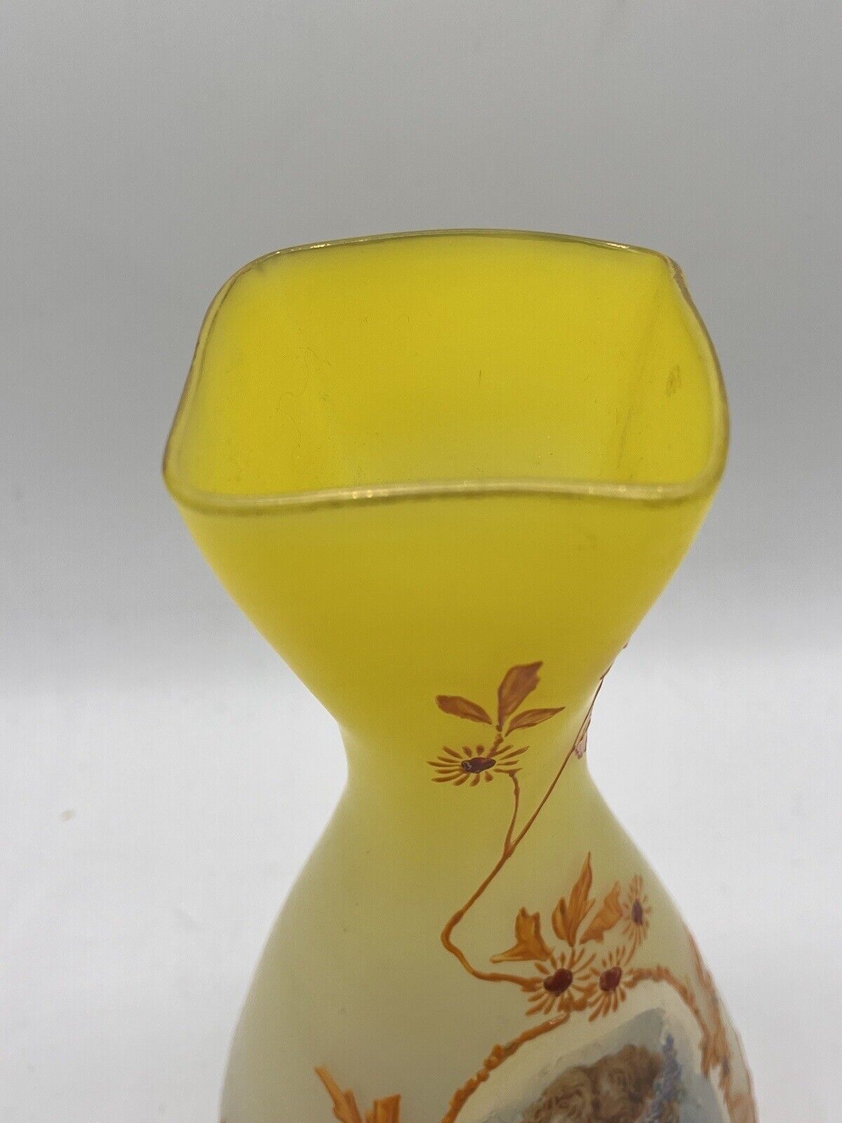 Antique Bohemian or French Glass Portrait Vase Enamel Victorian Flowers