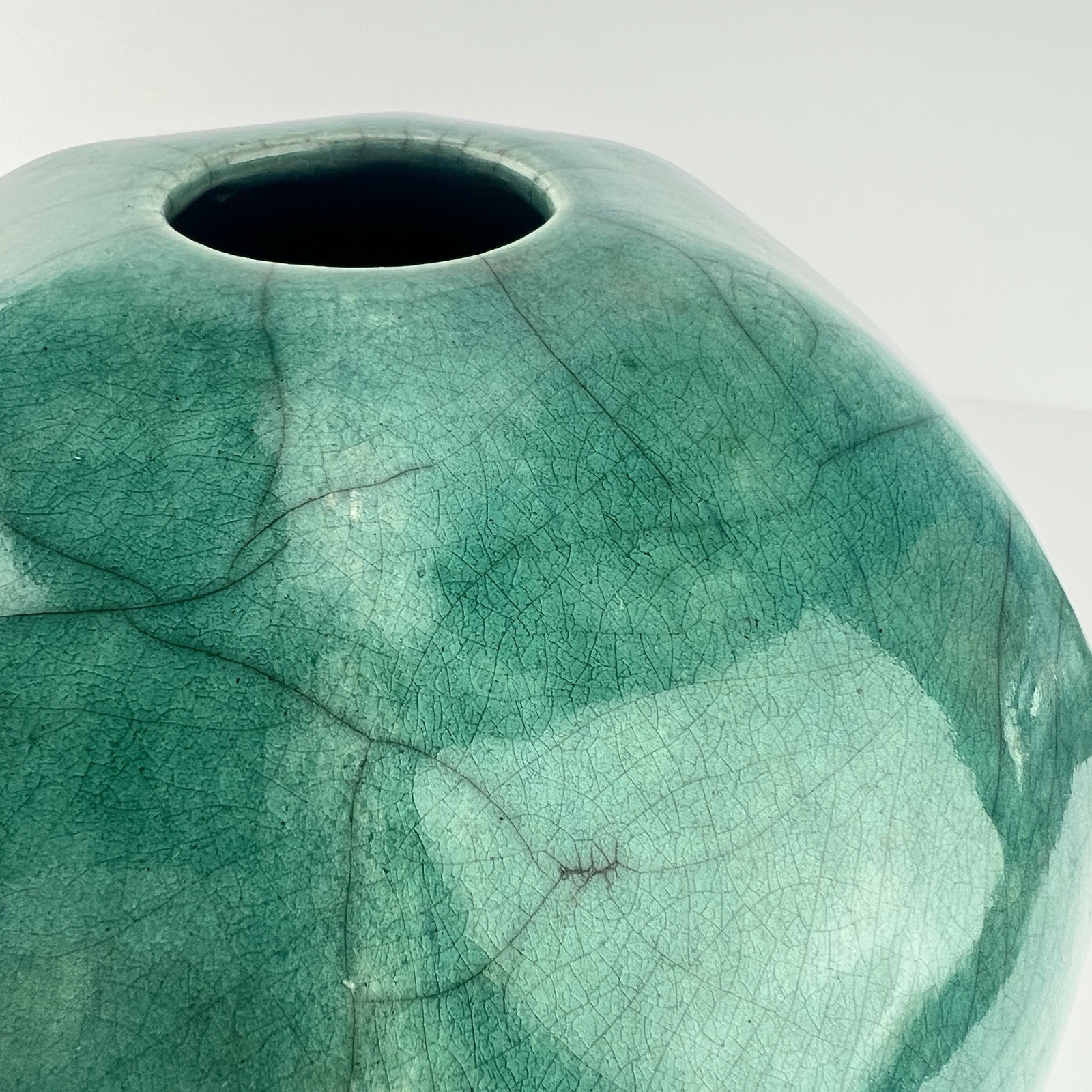 Vintage Joe Winter Raku Vase Teal Blue z3q