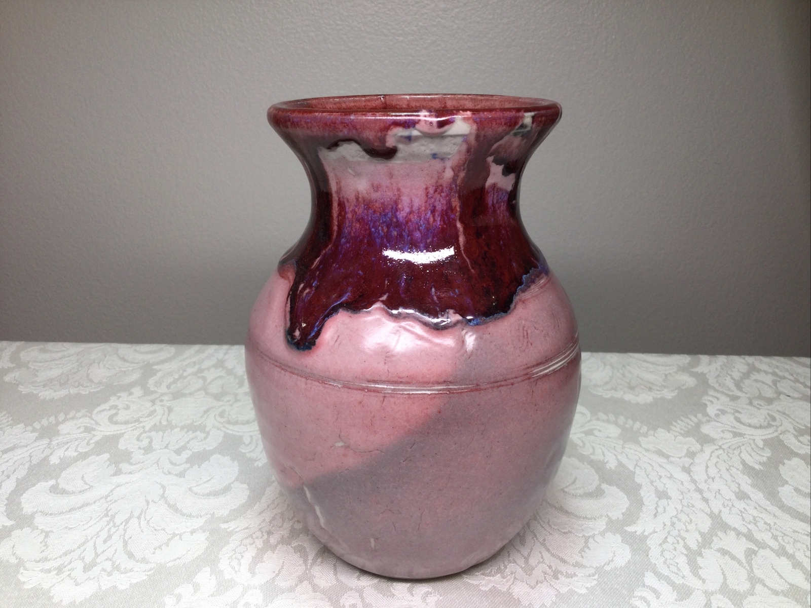 Blue Ridge Pottery Virginia USA Pink Drip Glaze Vase Signed A. Tait Vintage