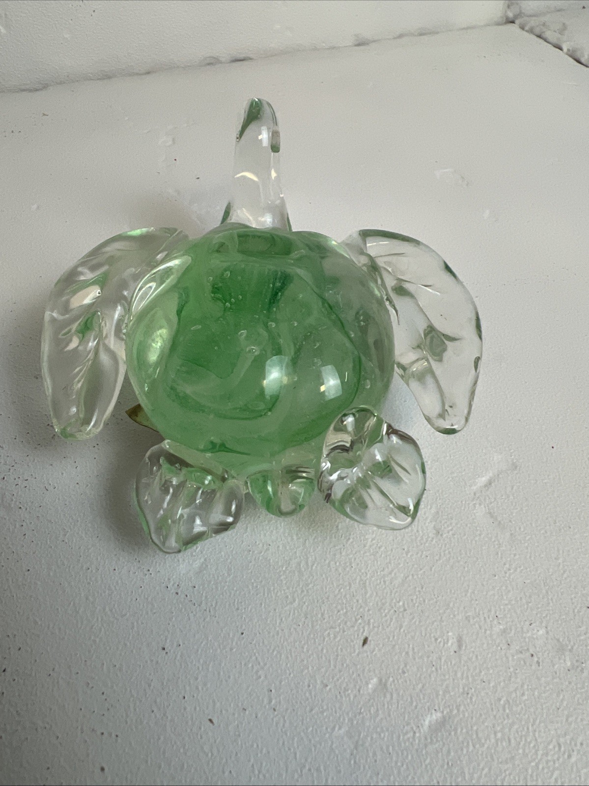 Green Glass Sea Turtle Paperweight Handcrafted Glow-In-The-Dark Dynasty Gallery