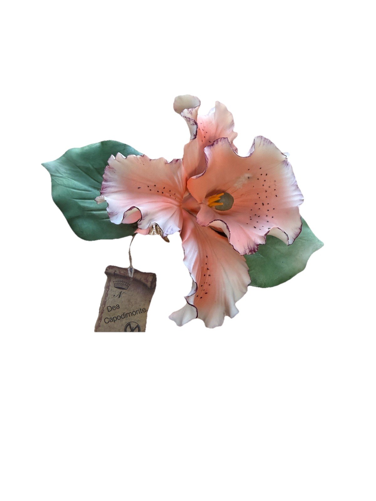 Vintage Capodimonte Porcelain Flower Orchid Peach Purple White Handpainted