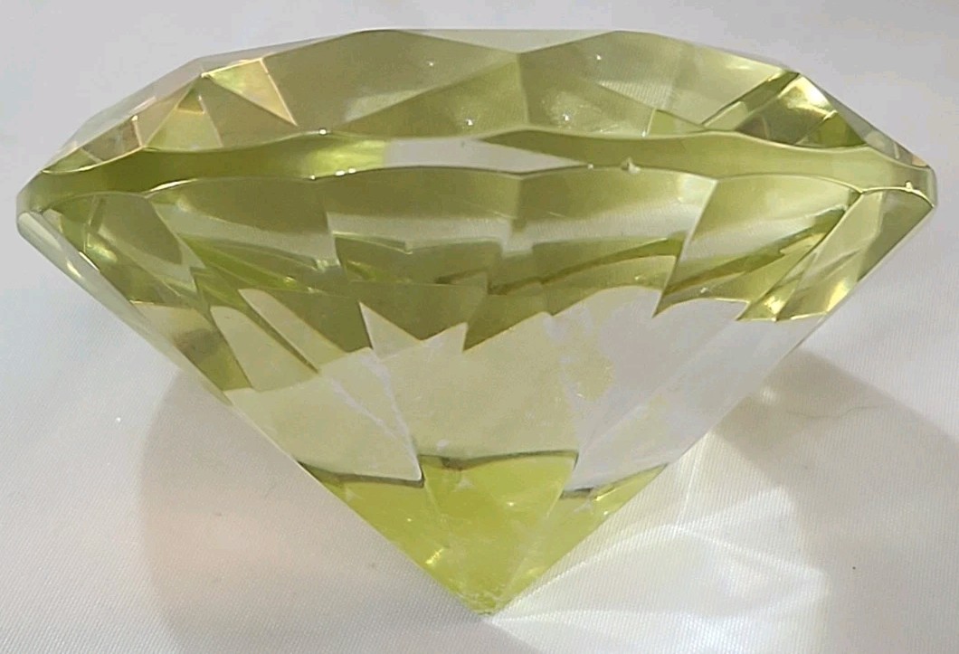 Vtg Citrine Colored Paperweight Diamond Faceted Glass 3″W Excellent Condition