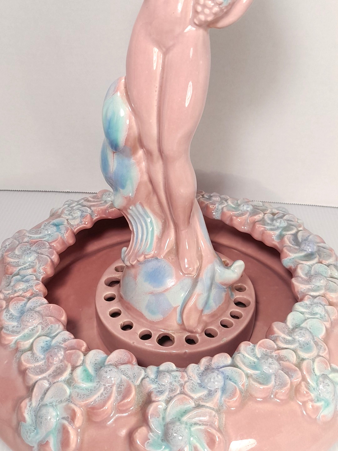 Royal Haeger Hickman Nude Nymph Woman Flower Frog Statue Console Bowl Vase Pink