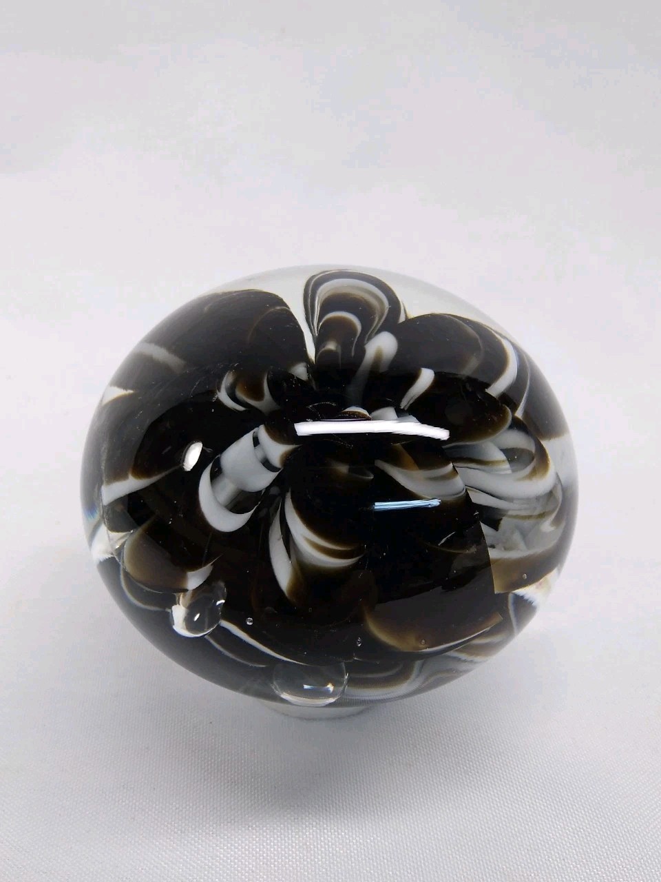 Vintage Joe St. Clair Bubble Bound Ribbon Paperweight Black White Stamped Base