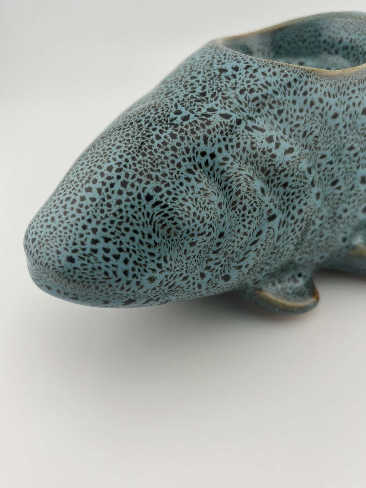 Ceramic Fish Whale Candle Holder Teal Speckled Unique Fisherman Decor Lake