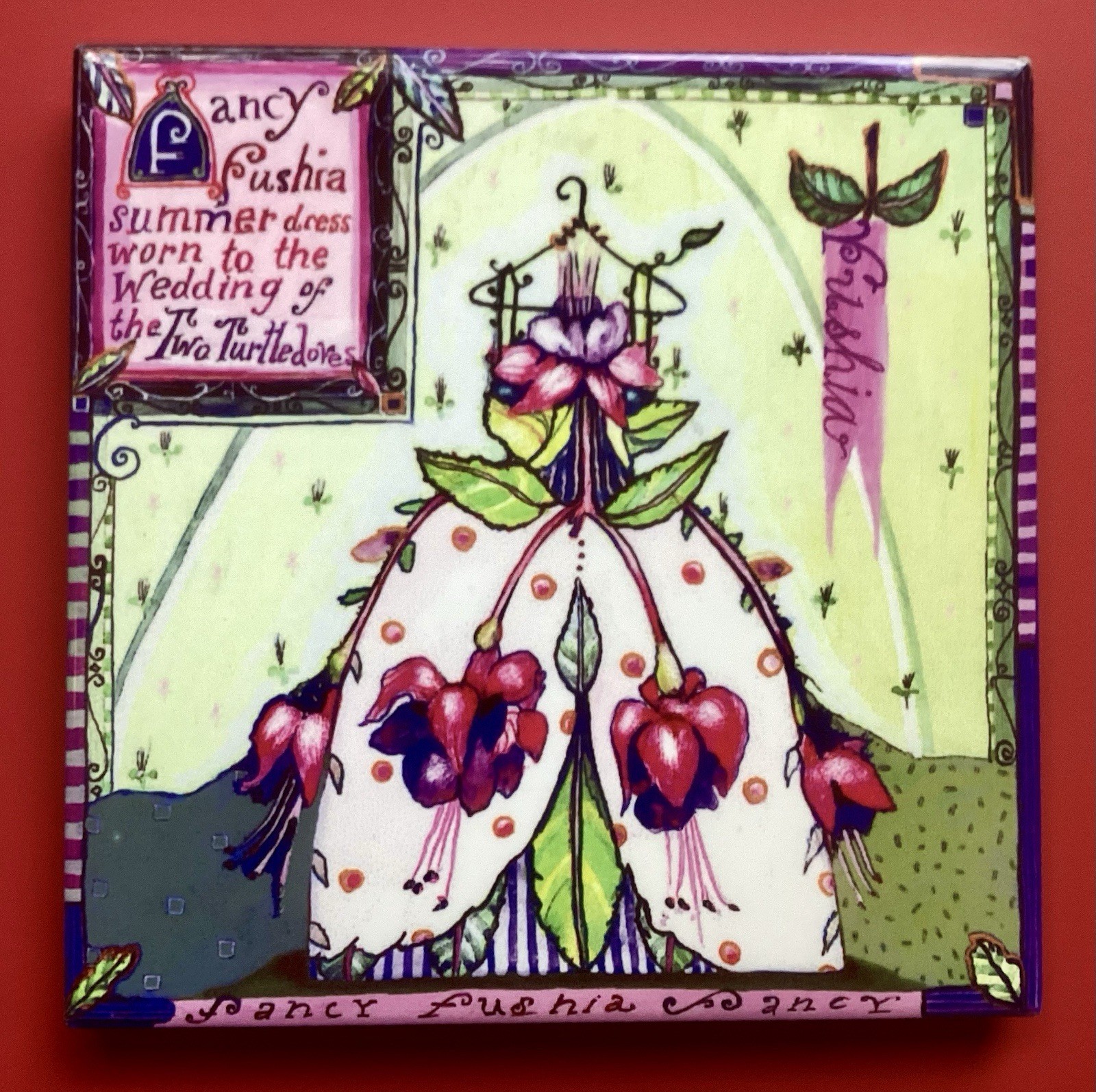 Wendy Costa 6 X 6 Tile Trivet Fancy Fushia Summer Dress 2 Turtledoves – HTF