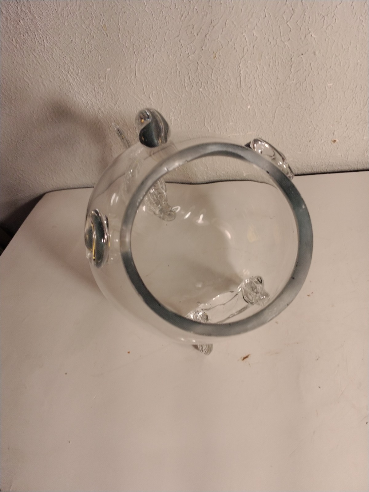 VTG Clear Hand Blown Art Glass Open Mouth Fish Vase Bowl Terrarium – 7.5×13