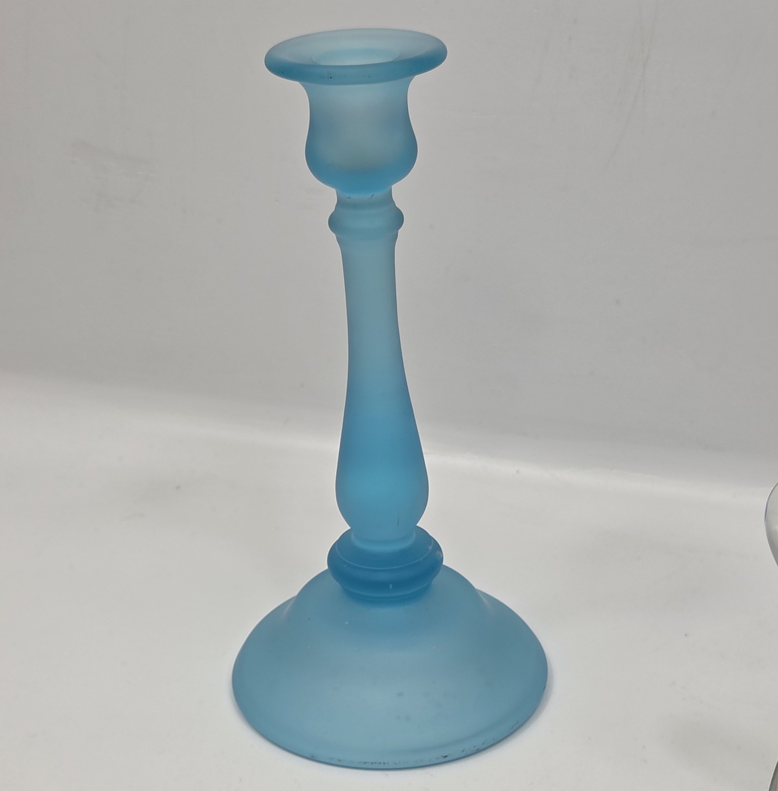 Vintage Tiffin US Uranium Glass Candlestick – Sky Blue Satin Finish