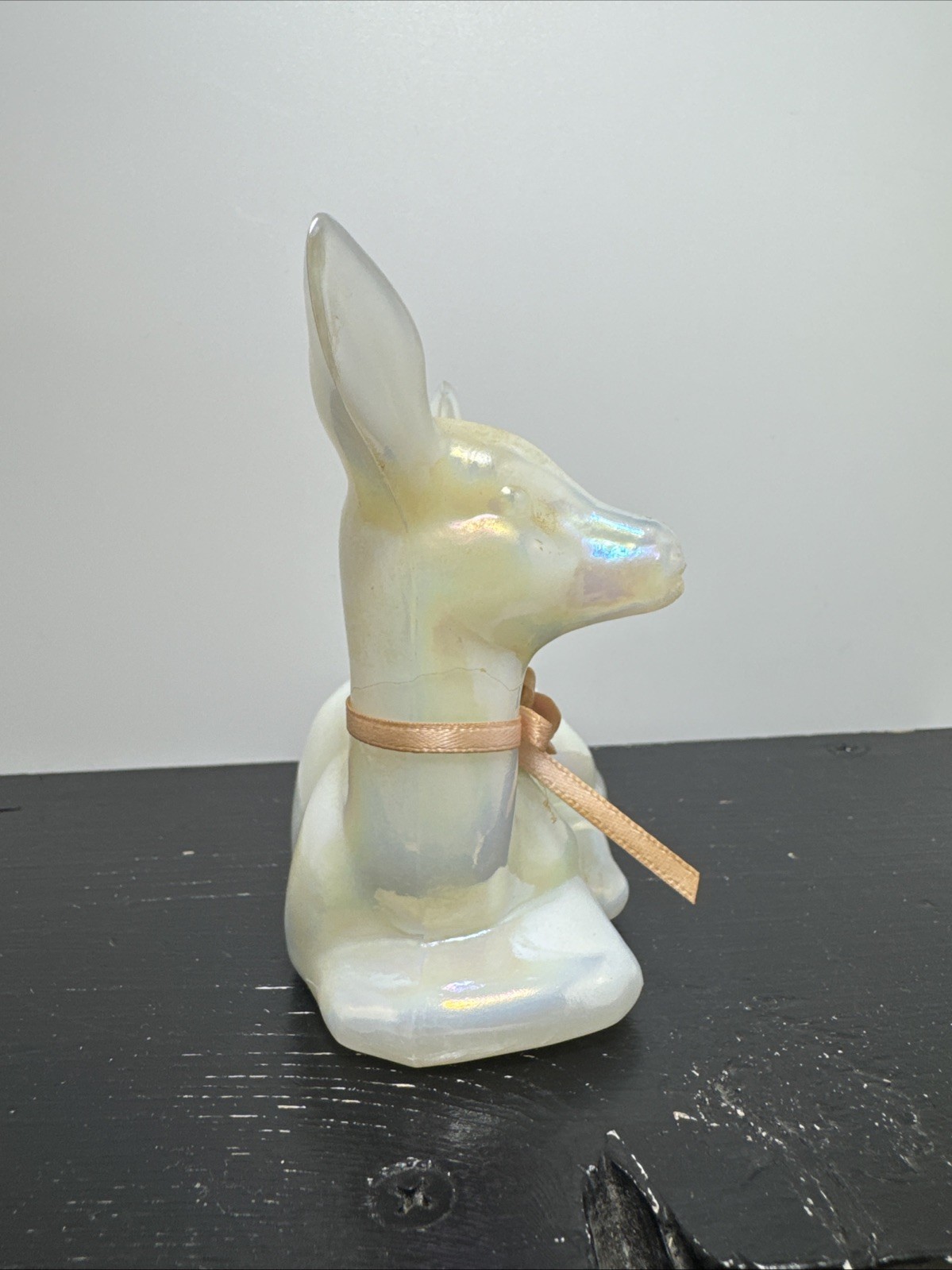 Vintage Fenton OPALESCENT GLASS Resting Deer Fawn with Sticker