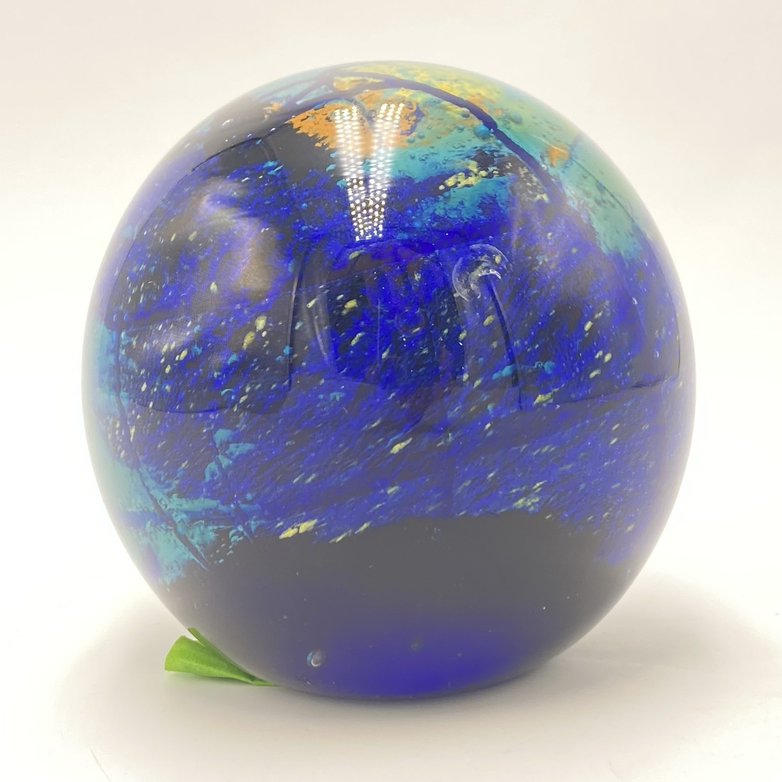 3.5″ Art Glass PAPERWEIGHT Round 27 oz. Orb Sphere Blue Green Orange Yellow