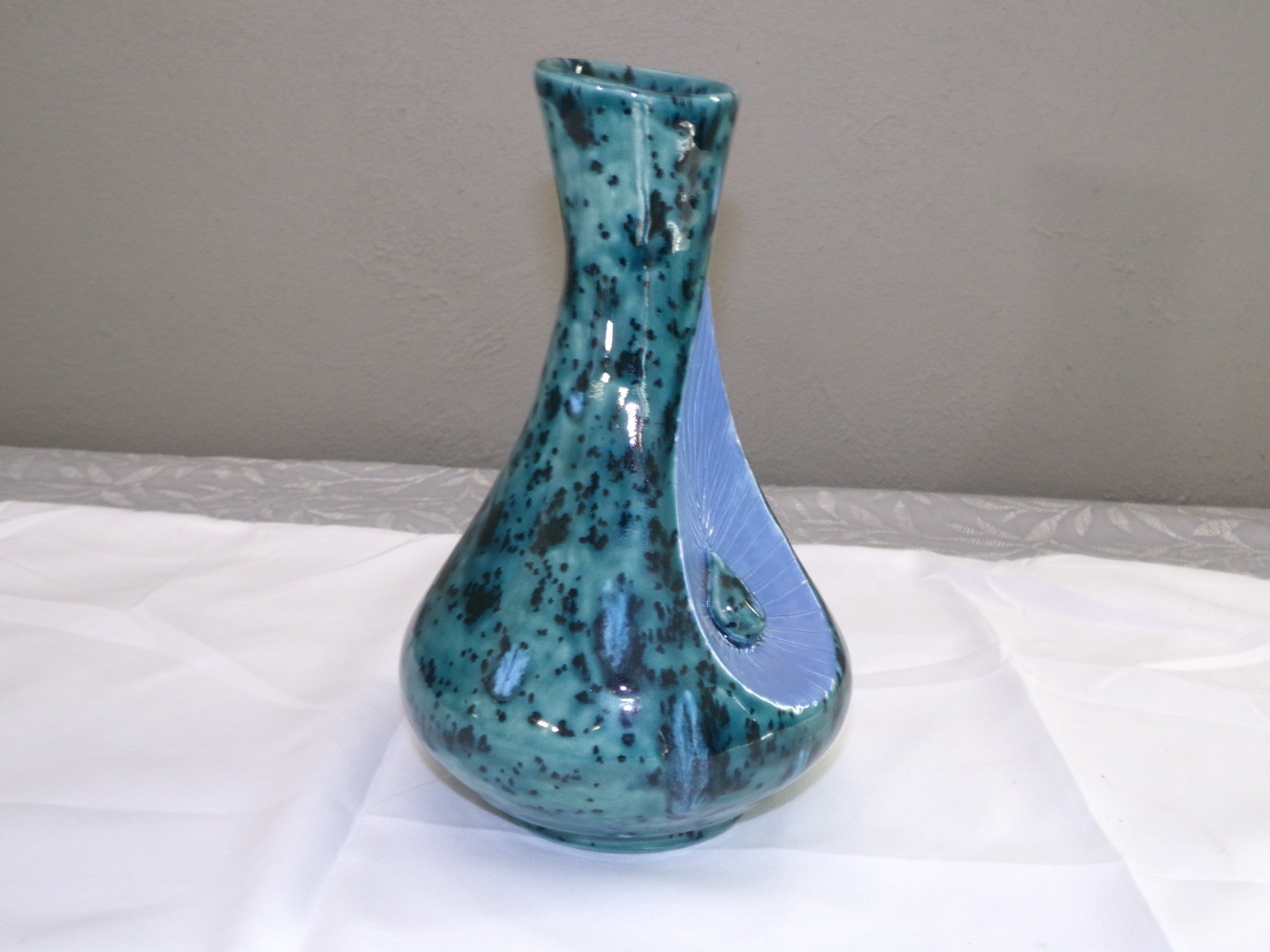 Vintage Mid Century Studio Pottery Vase/Aqua Blue Spatter Glaze Teardrop