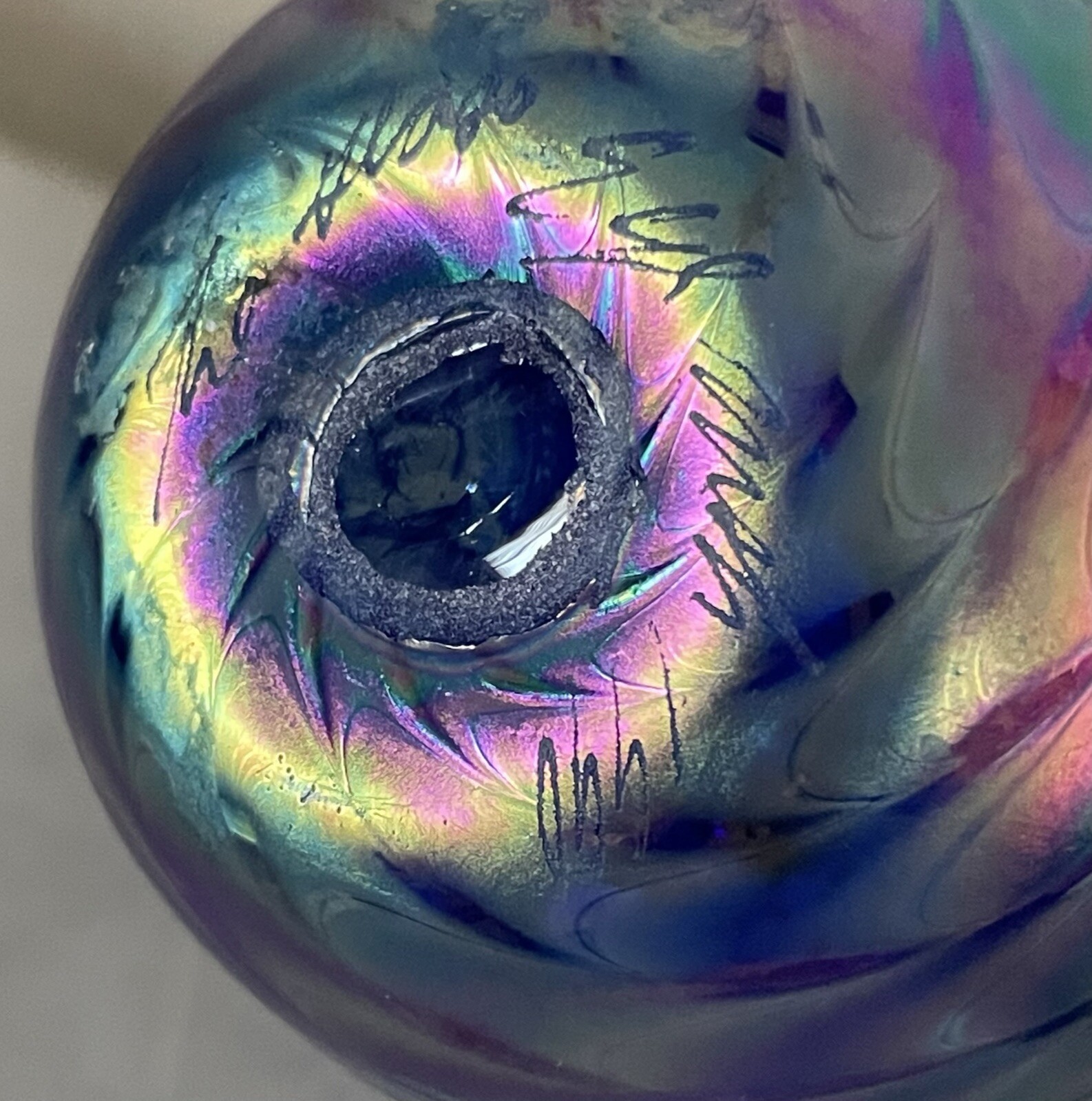 the glass eye MSH art glass blue iridescent pulled feather vase 4 Inches Tall