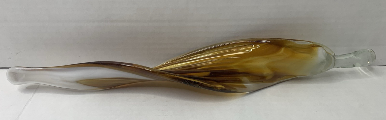 Hand Made Glass Leaf Swirl Clear,White, Brown & Yellow 14 “