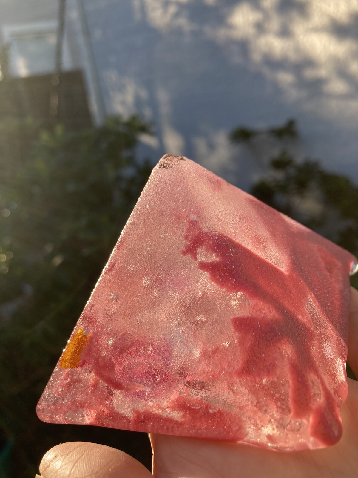 Handmade Cast Glass Pyramid Pink Fused Art Glass 3 ”x3” With Heart
