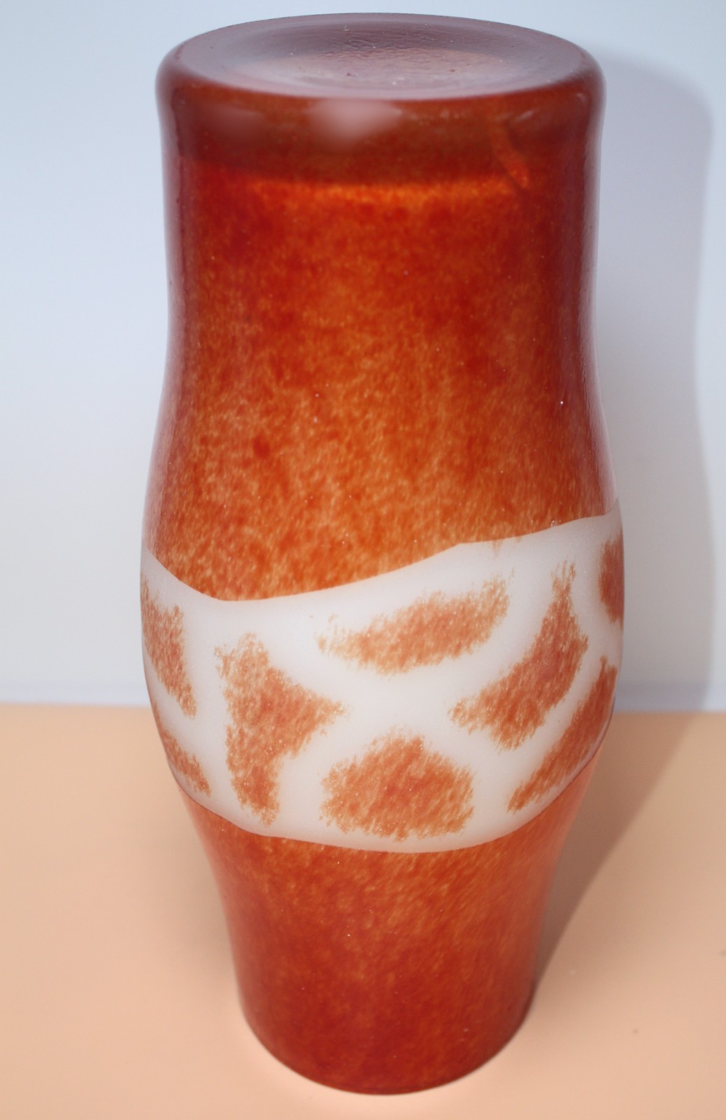 Vintage Mint Orange Giraffe Pattern 12″ Blown glass Vase Made In Poland