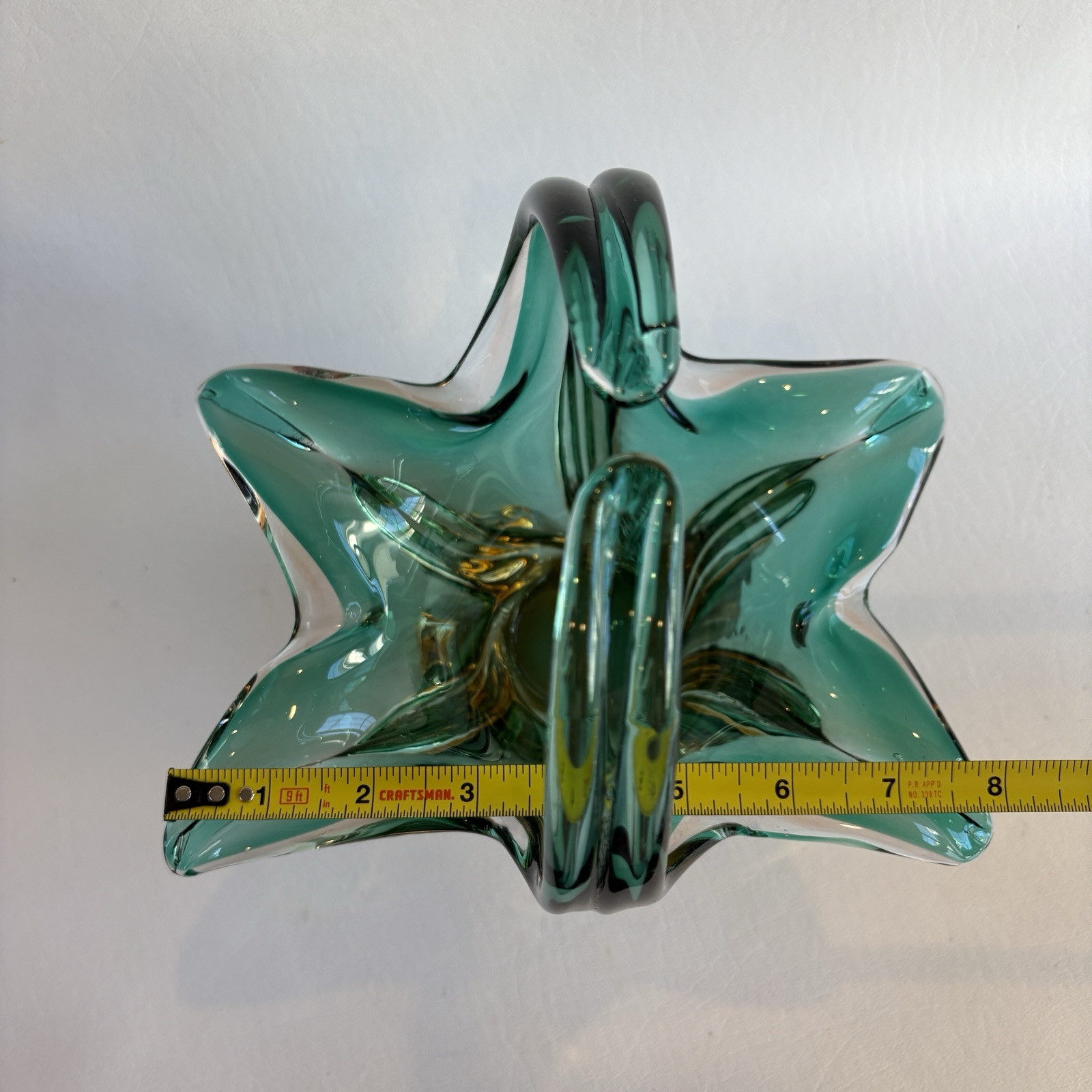 Vintage Green and Orange Art Glass Decorative Basket – 9” Height