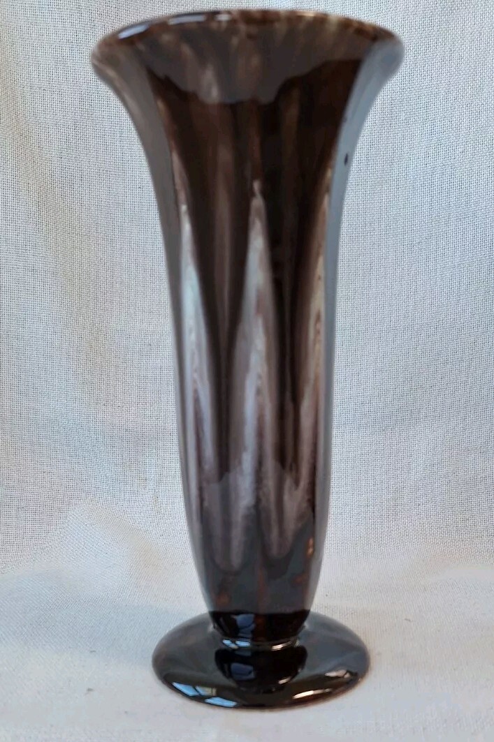 Vtg Ceramic Craft Tulip Vase Drip Brown Glaze 10 3/4″ Marked 266 20
