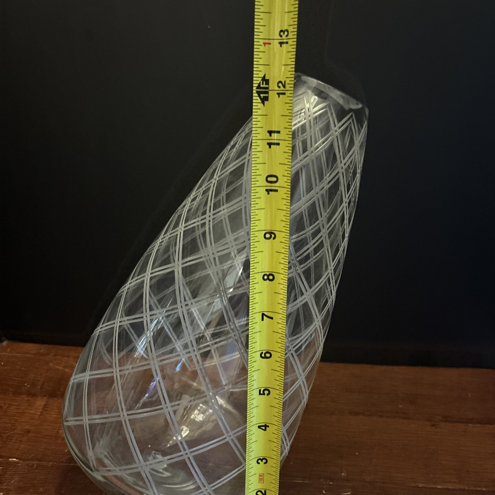 Mid 20th Century Italian Cut Glass Diamond Pattern Leaning Vase