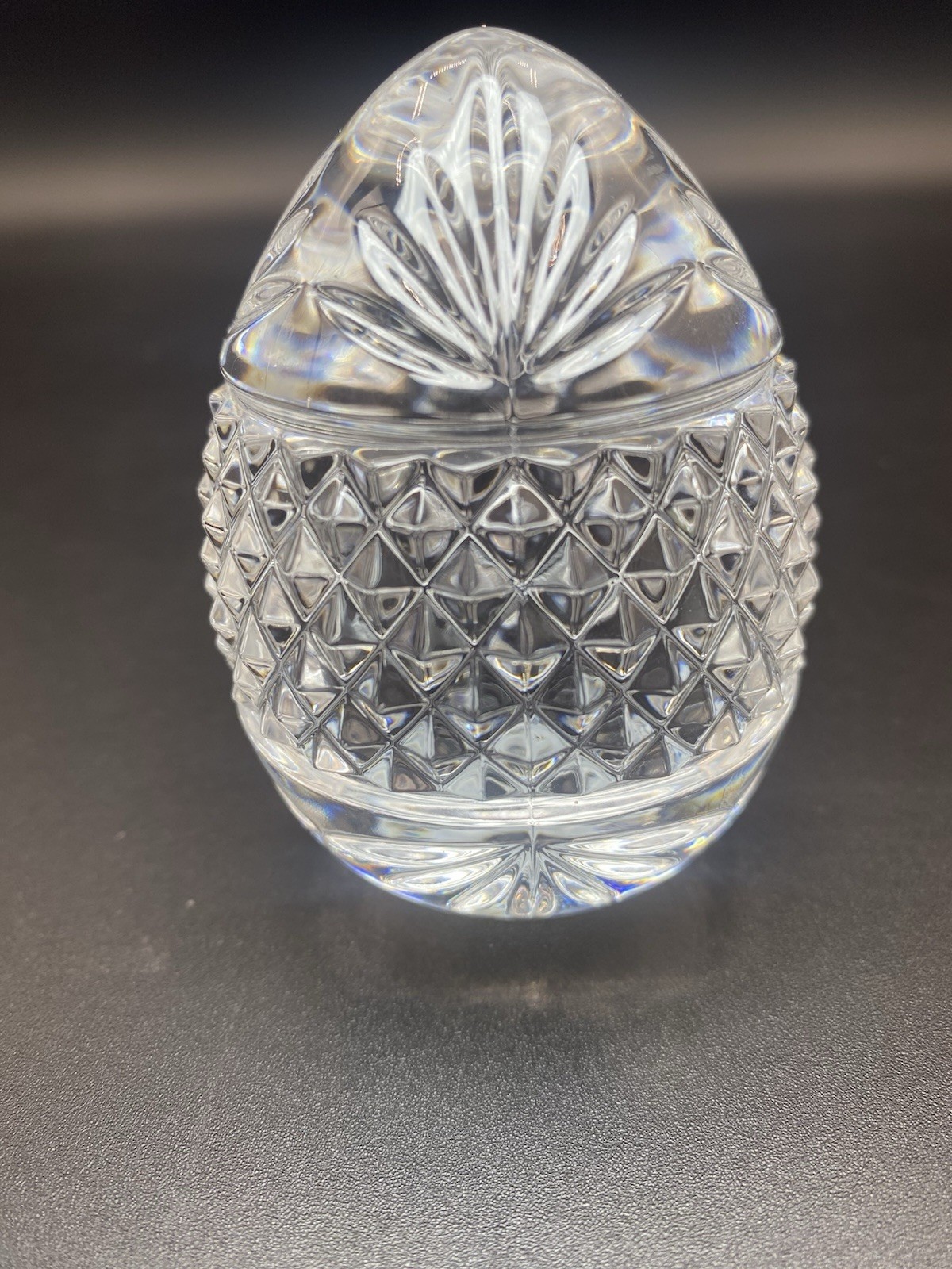 Vintage Egg Shaped Paperweight Solid Crystal Clear Cut Glass France 3.5″ Tall