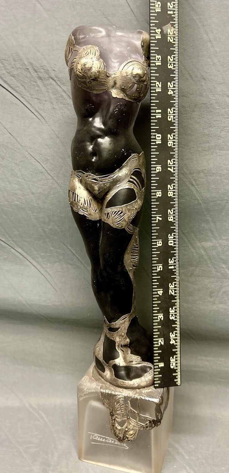 ION TAMAIAN Art Glass Frosted Green Woman Torso Sculpture Hand Blown Fused